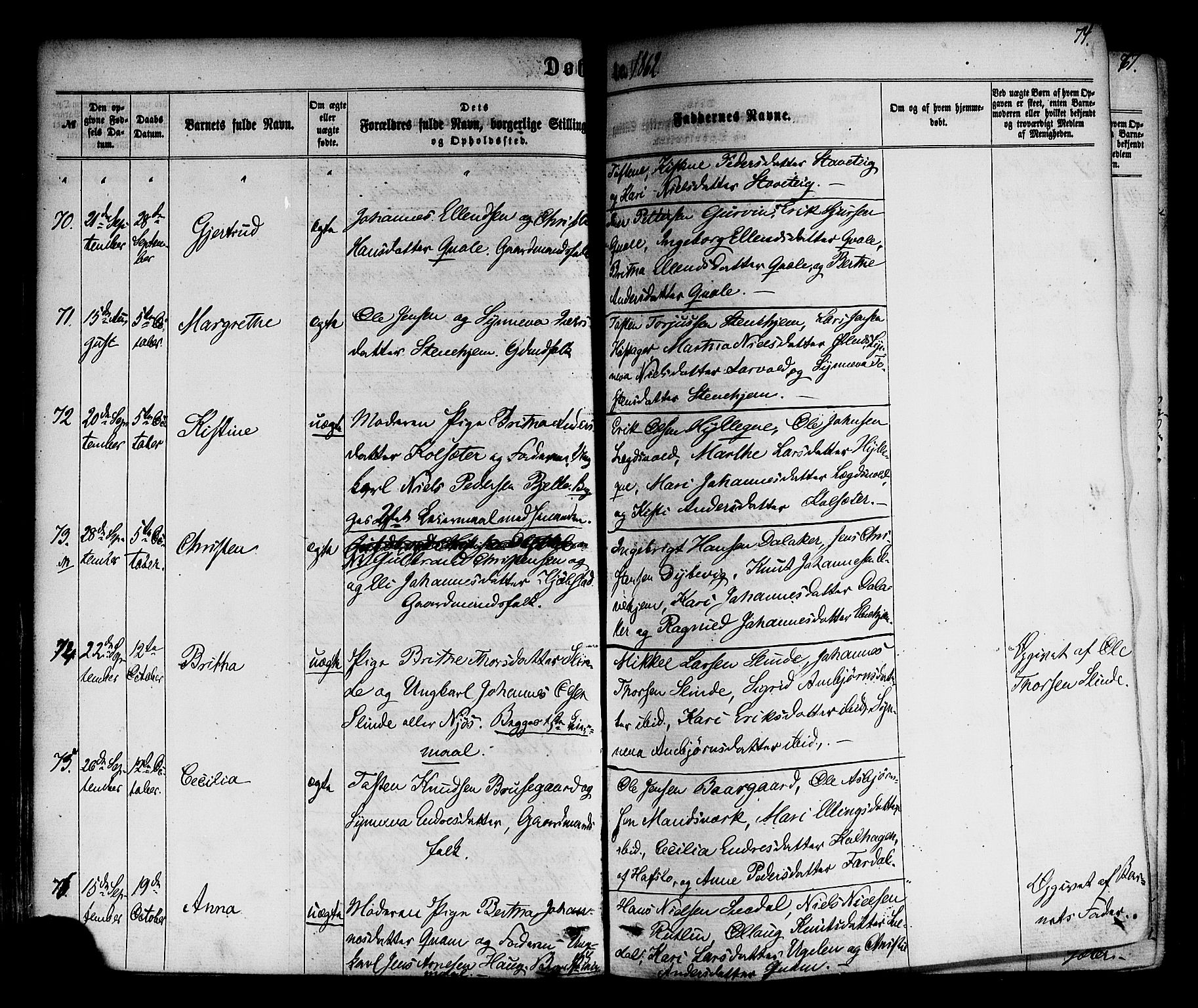 Sogndal sokneprestembete, AV/SAB-A-81301/H/Haa/Haaa/L0013: Ministerialbok nr. A 13, 1859-1877, s. 74