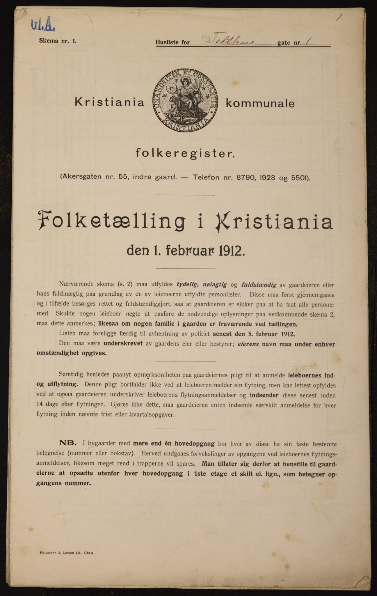 OBA, Kommunal folketelling 1.2.1912 for Kristiania, 1912, s. 107587