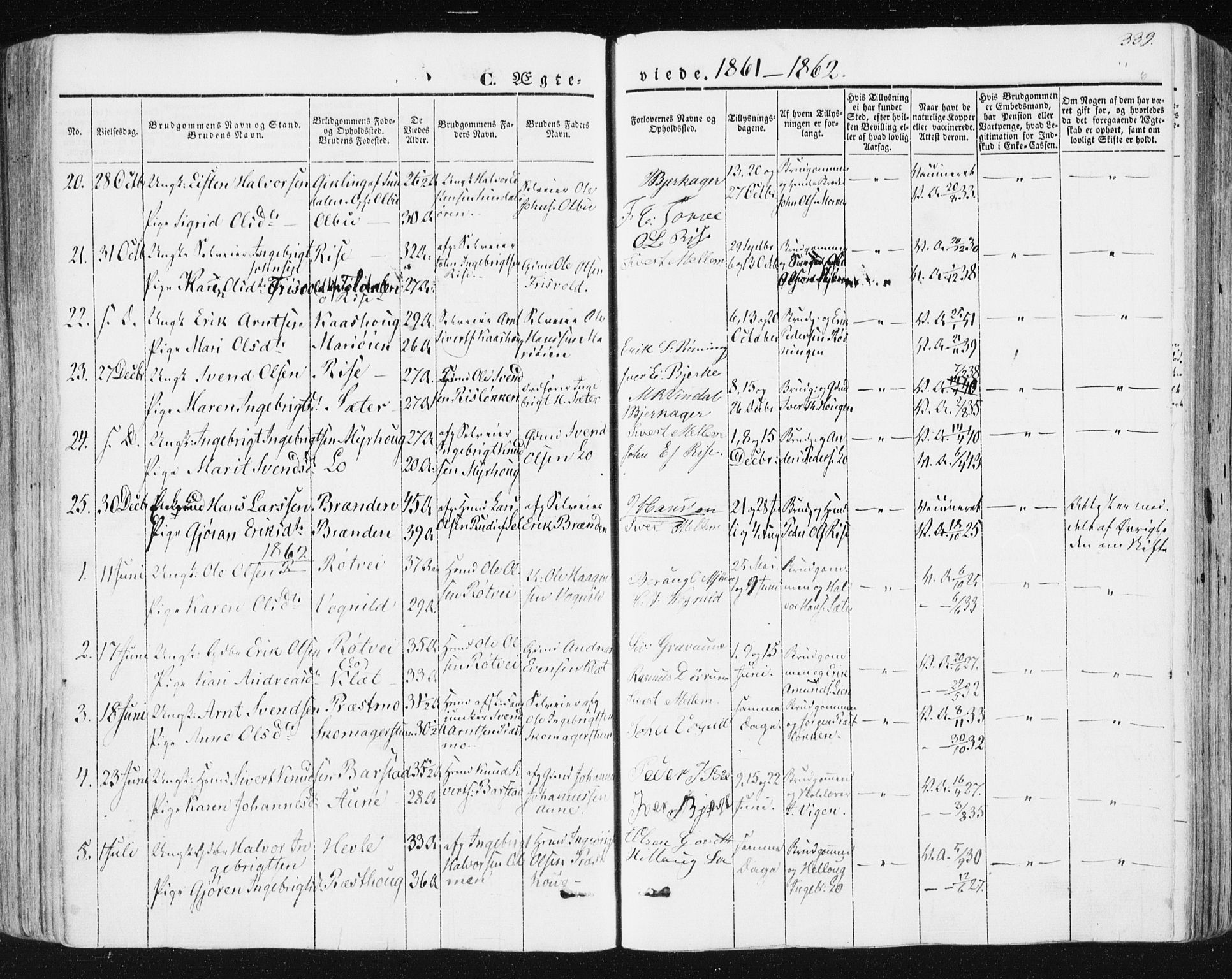 Ministerialprotokoller, klokkerbøker og fødselsregistre - Sør-Trøndelag, SAT/A-1456/678/L0899: Ministerialbok nr. 678A08, 1848-1872, s. 339