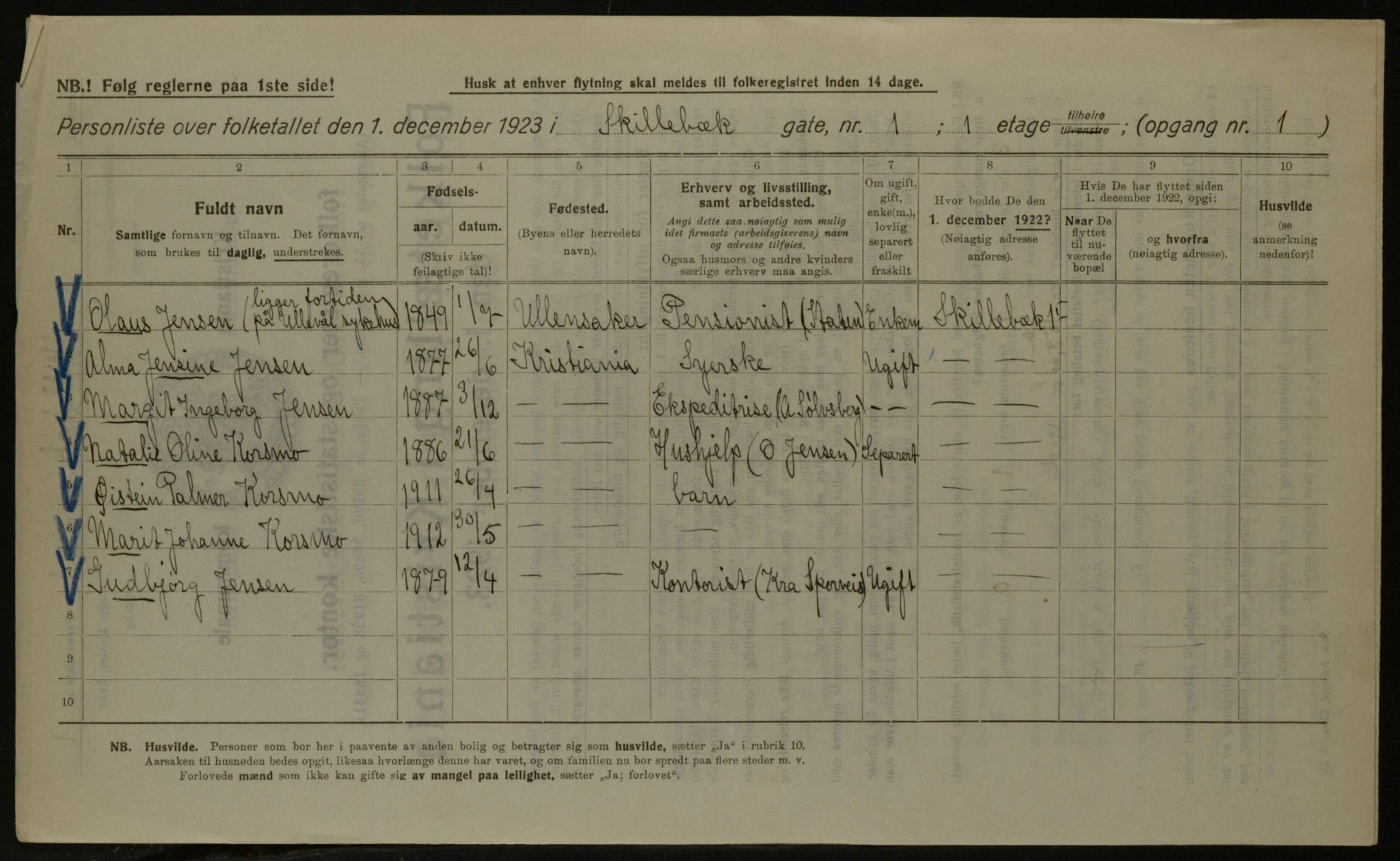 OBA, Kommunal folketelling 1.12.1923 for Kristiania, 1923, s. 105746