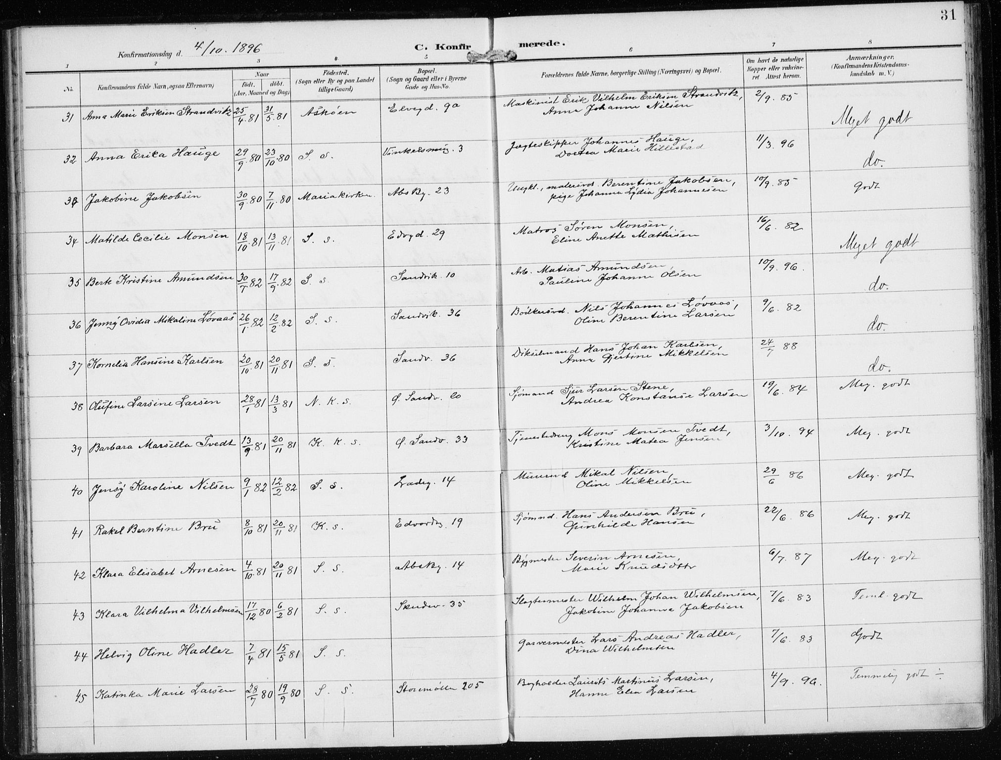 Sandviken Sokneprestembete, AV/SAB-A-77601/H/Ha/L0010: Ministerialbok nr. C 1, 1895-1905, s. 31