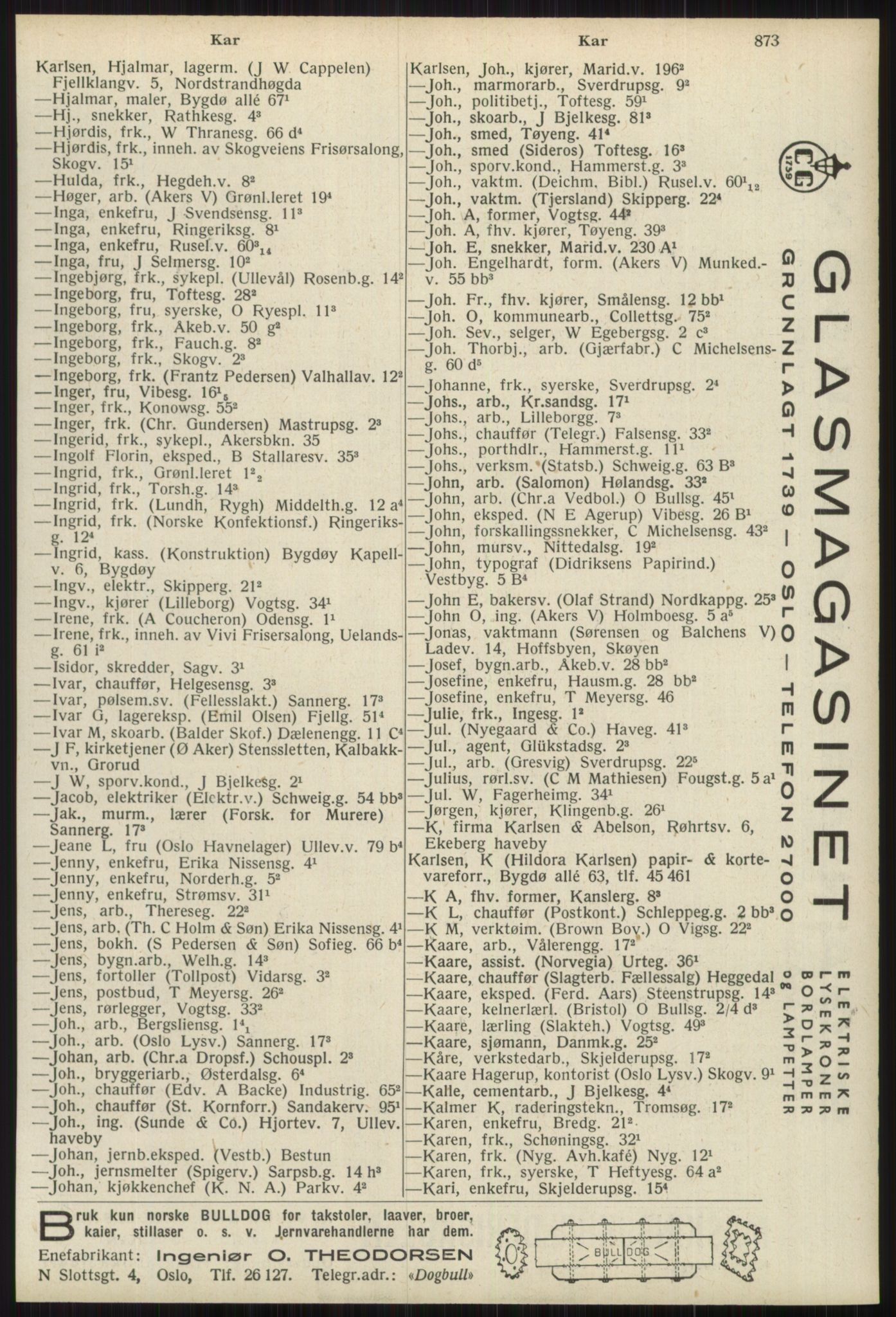 Kristiania/Oslo adressebok, PUBL/-, 1939, s. 873