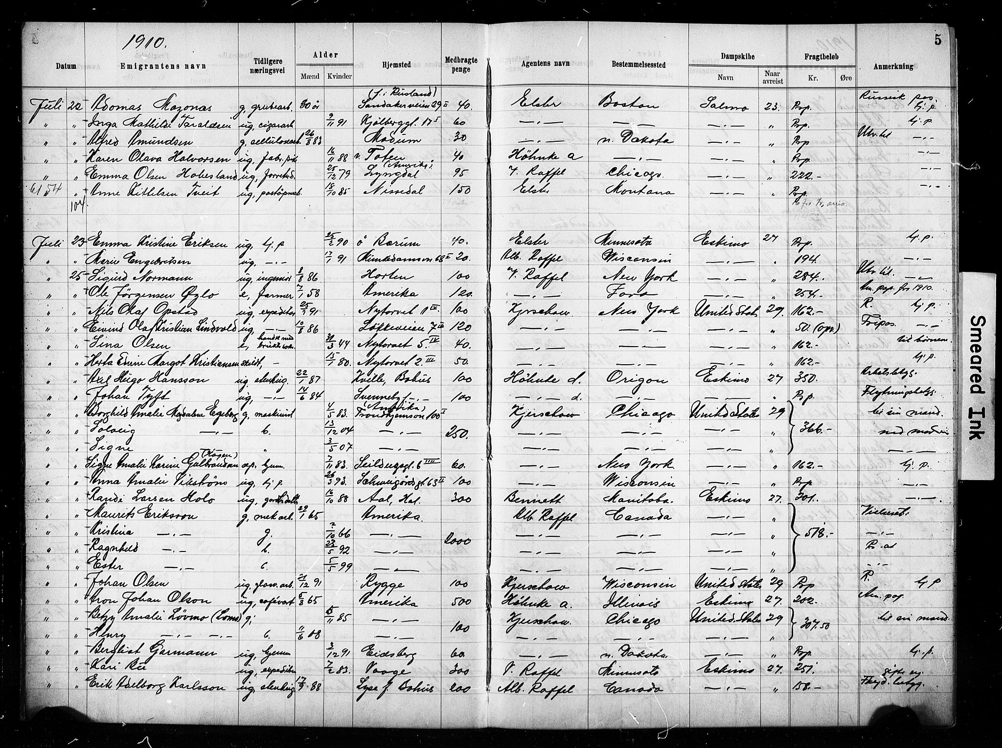 Oslo politidistrikt, AV/SAO-A-10085/E/Ee/Eef/L0029: Emigrantprotokoll, 1910-1913, s. 5