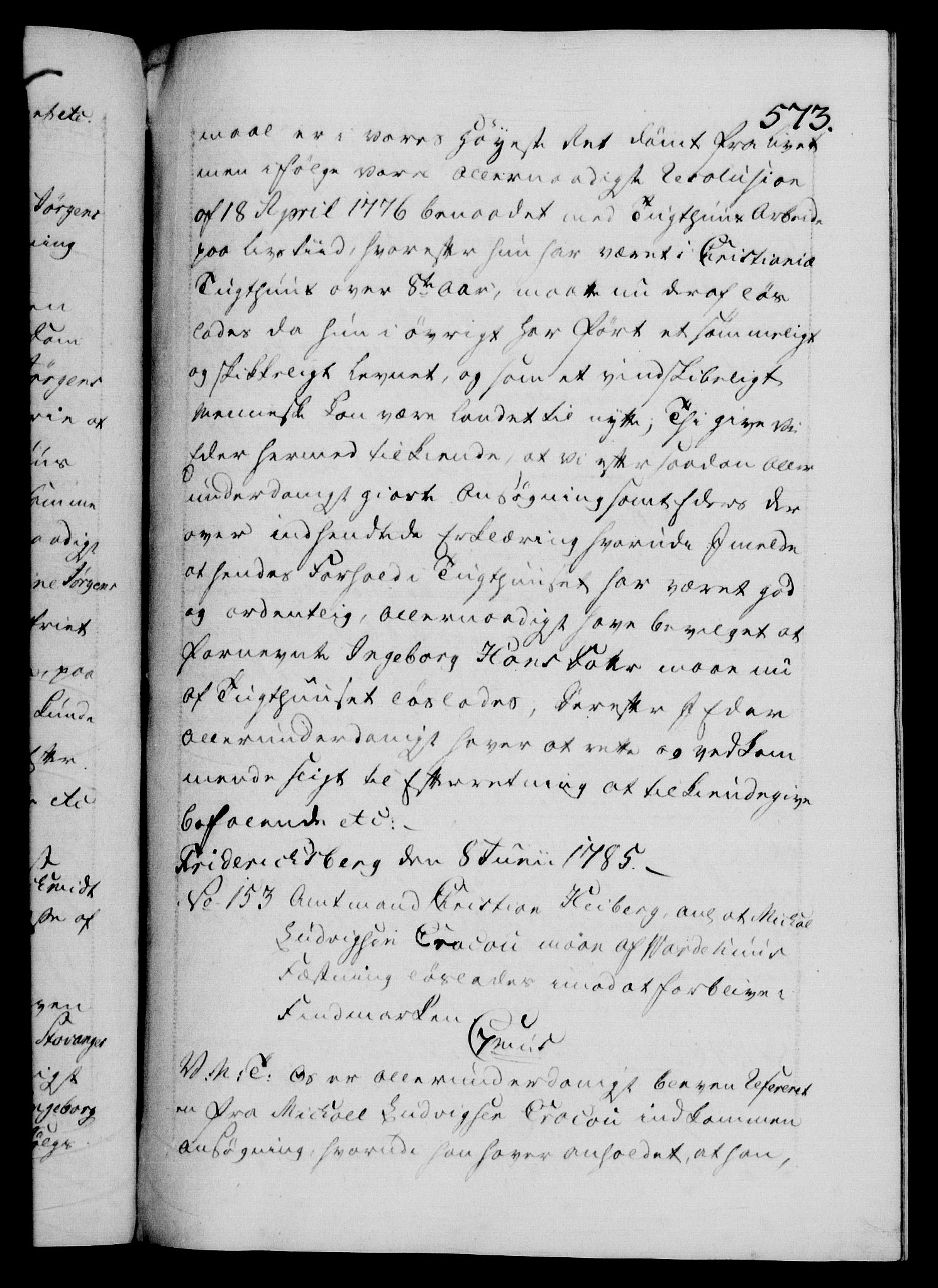 Danske Kanselli 1572-1799, AV/RA-EA-3023/F/Fc/Fca/Fcab/L0043: Norske tegnelser, 1782-1786, s. 573a