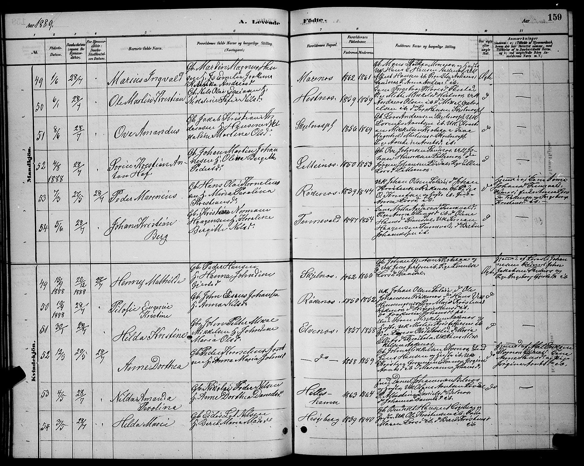 Ibestad sokneprestembete, AV/SATØ-S-0077/H/Ha/Hab/L0007klokker: Klokkerbok nr. 7, 1879-1889, s. 159