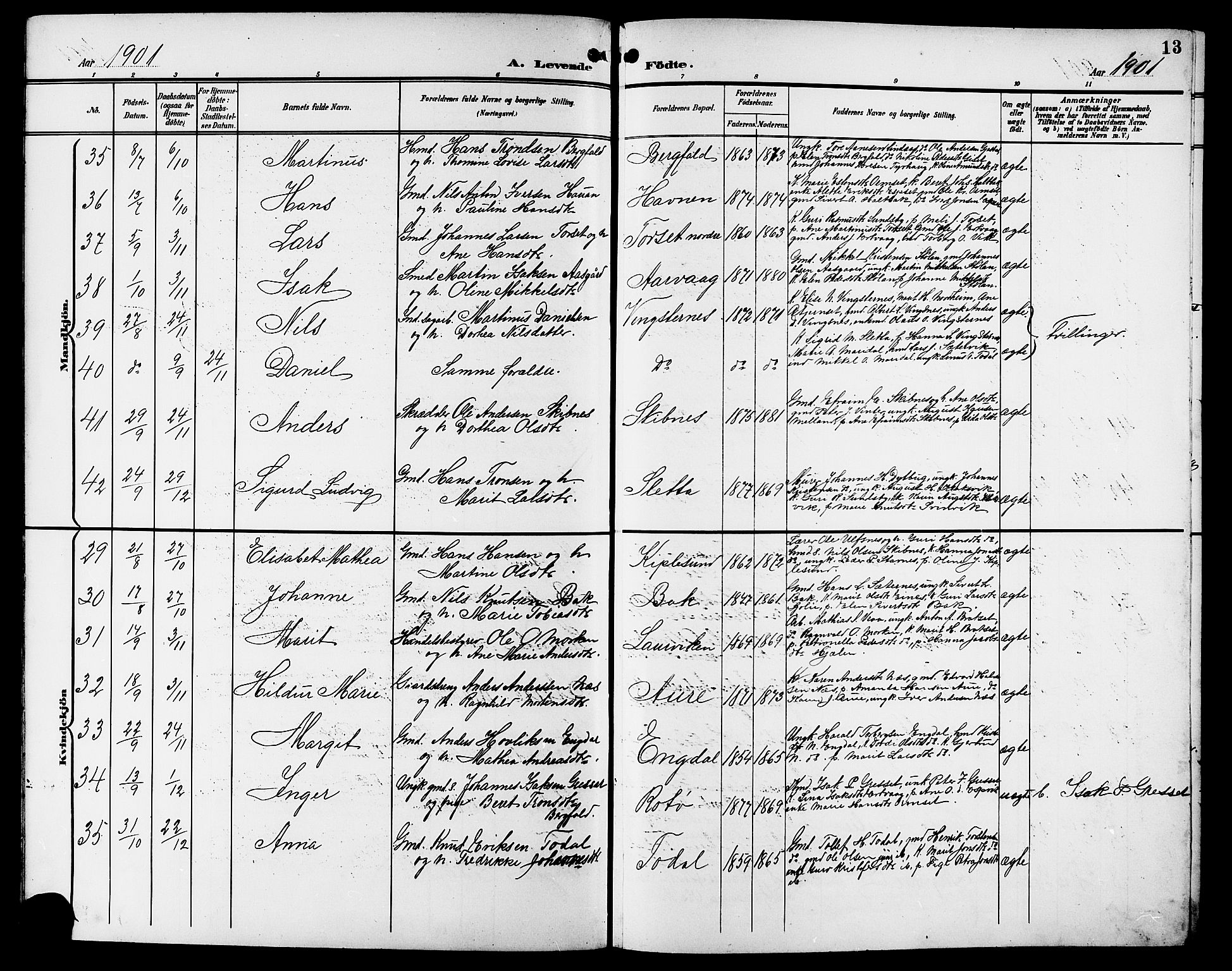 Ministerialprotokoller, klokkerbøker og fødselsregistre - Møre og Romsdal, AV/SAT-A-1454/578/L0910: Klokkerbok nr. 578C03, 1900-1921, s. 13