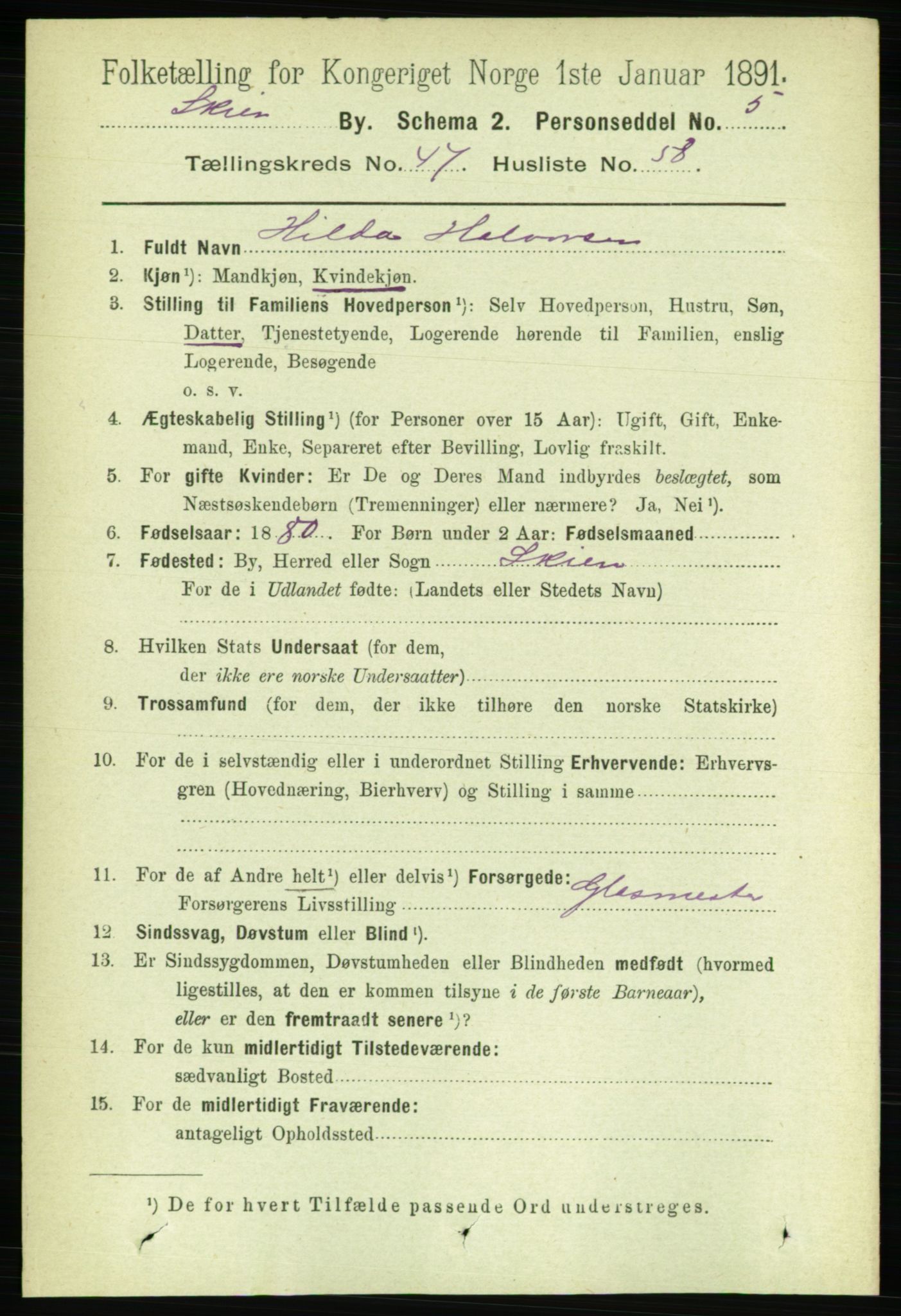 RA, Folketelling 1891 for 0806 Skien kjøpstad, 1891, s. 9761
