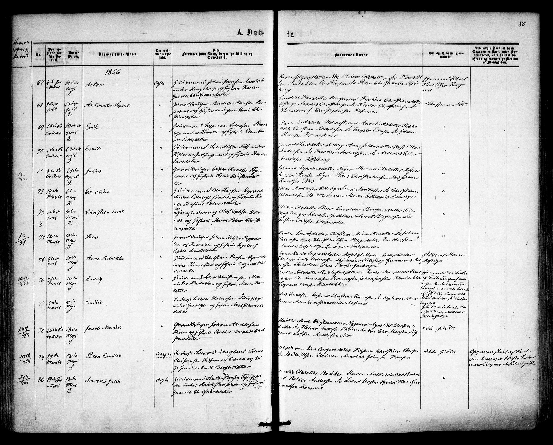 Høland prestekontor Kirkebøker, AV/SAO-A-10346a/F/Fa/L0011: Ministerialbok nr. I 11, 1862-1869, s. 80