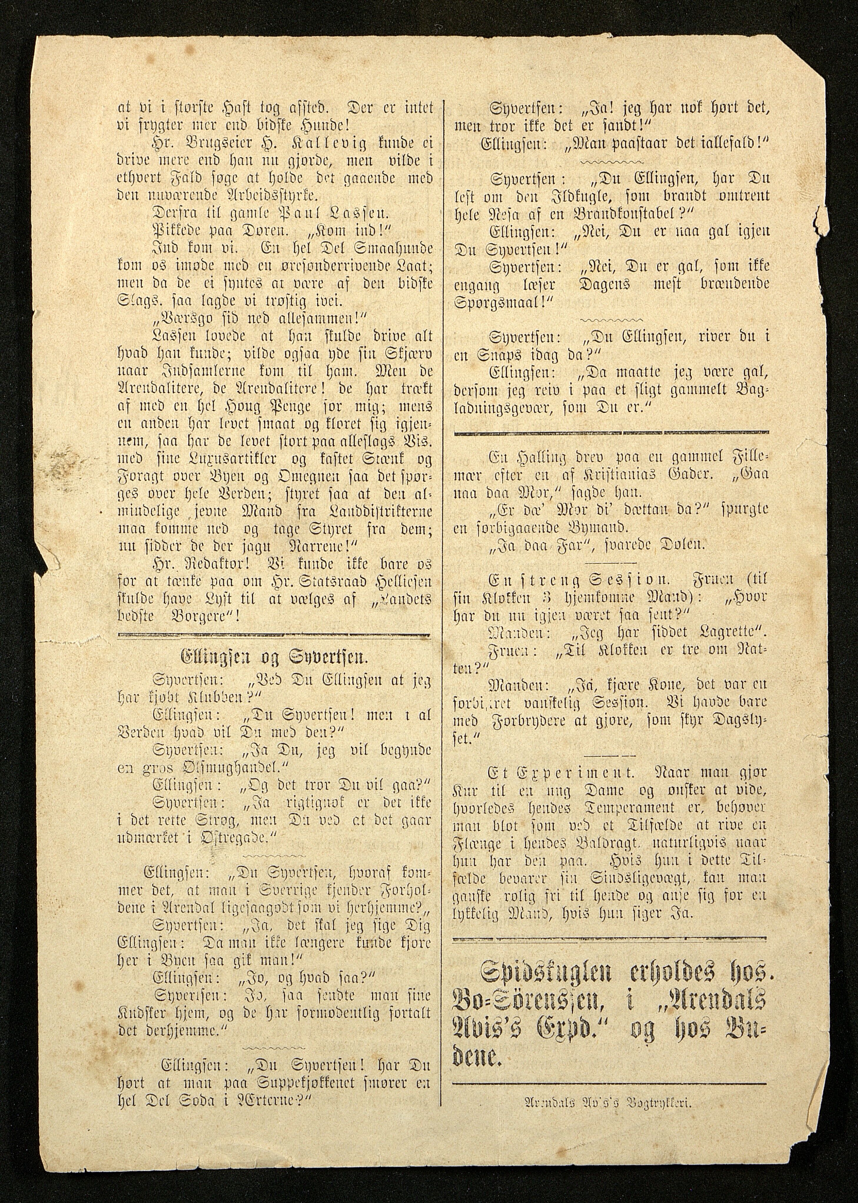 Spidskuglen, AAKS/PA-2823/X/L0001/0001: Spidskuglen / Årg. 1887, nr. 1–2, 4–23, 25–36, 1887