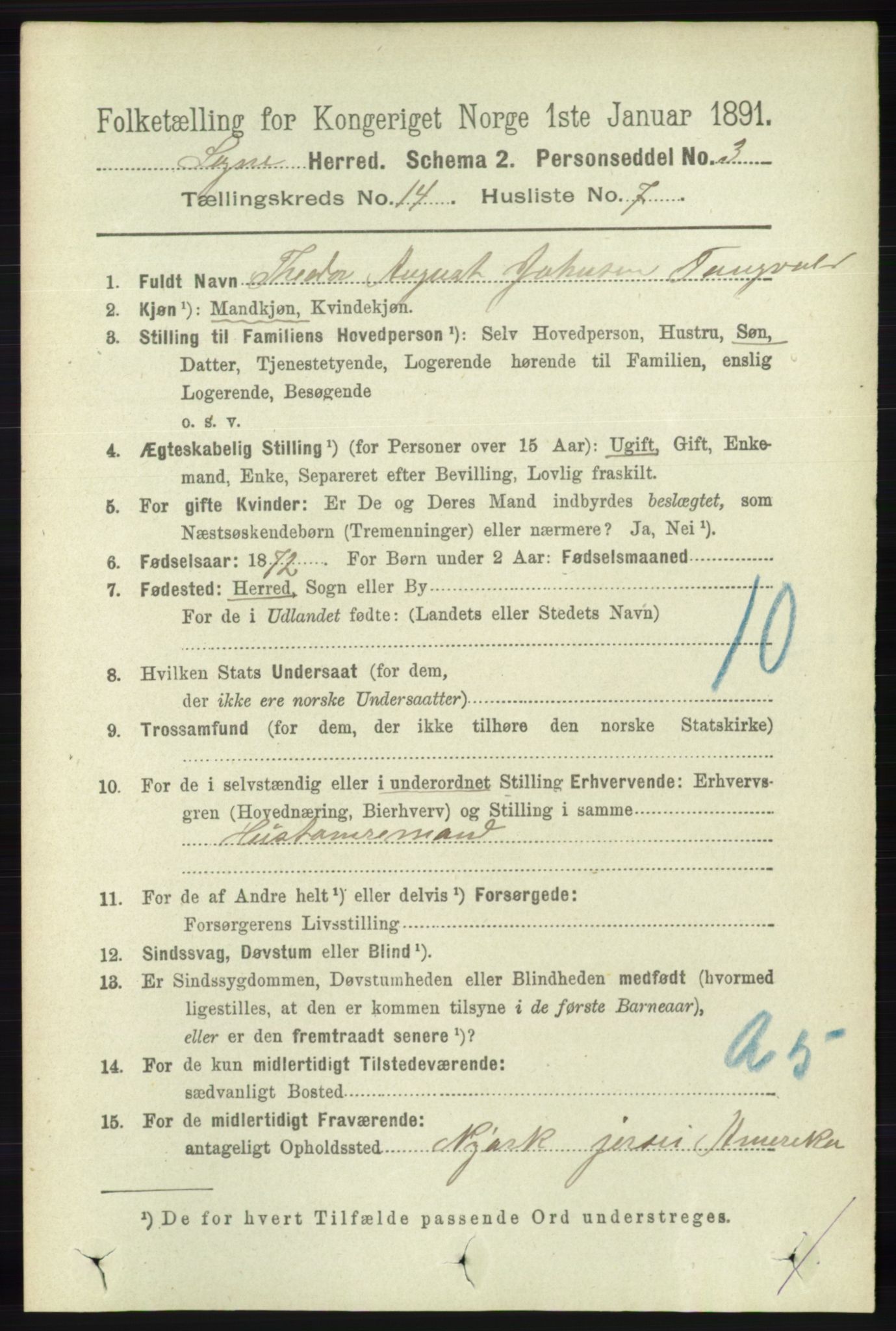 RA, Folketelling 1891 for 1018 Søgne herred, 1891, s. 3437