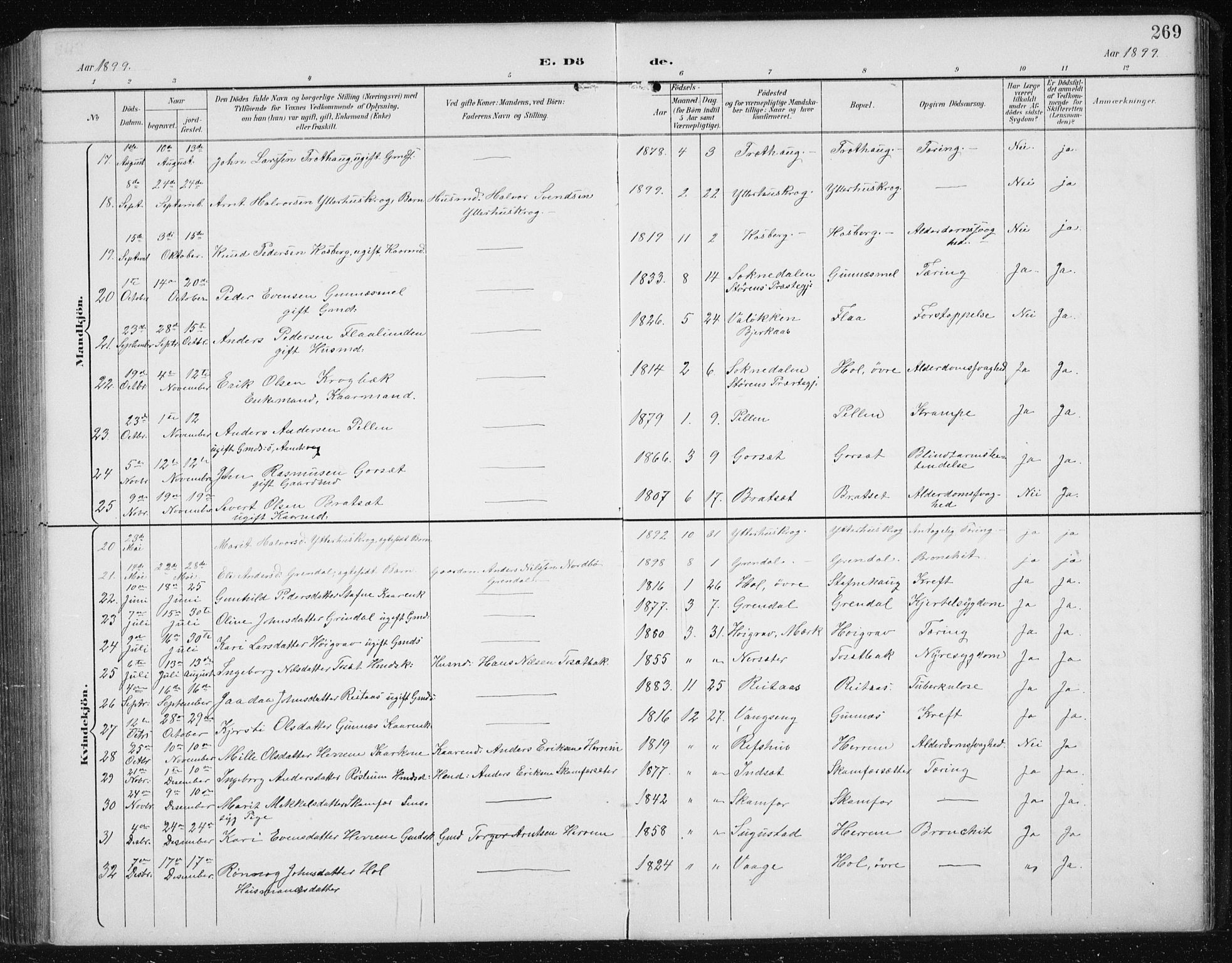 Ministerialprotokoller, klokkerbøker og fødselsregistre - Sør-Trøndelag, AV/SAT-A-1456/674/L0876: Klokkerbok nr. 674C03, 1892-1912, s. 269