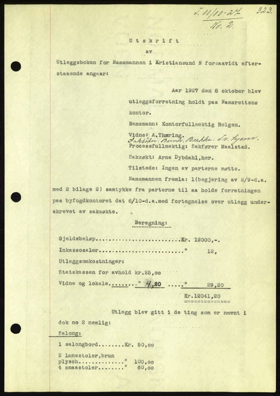 Kristiansund byfogd, AV/SAT-A-4587/A/27: Pantebok nr. 21, 1926-1928, Tingl.dato: 08.10.1927