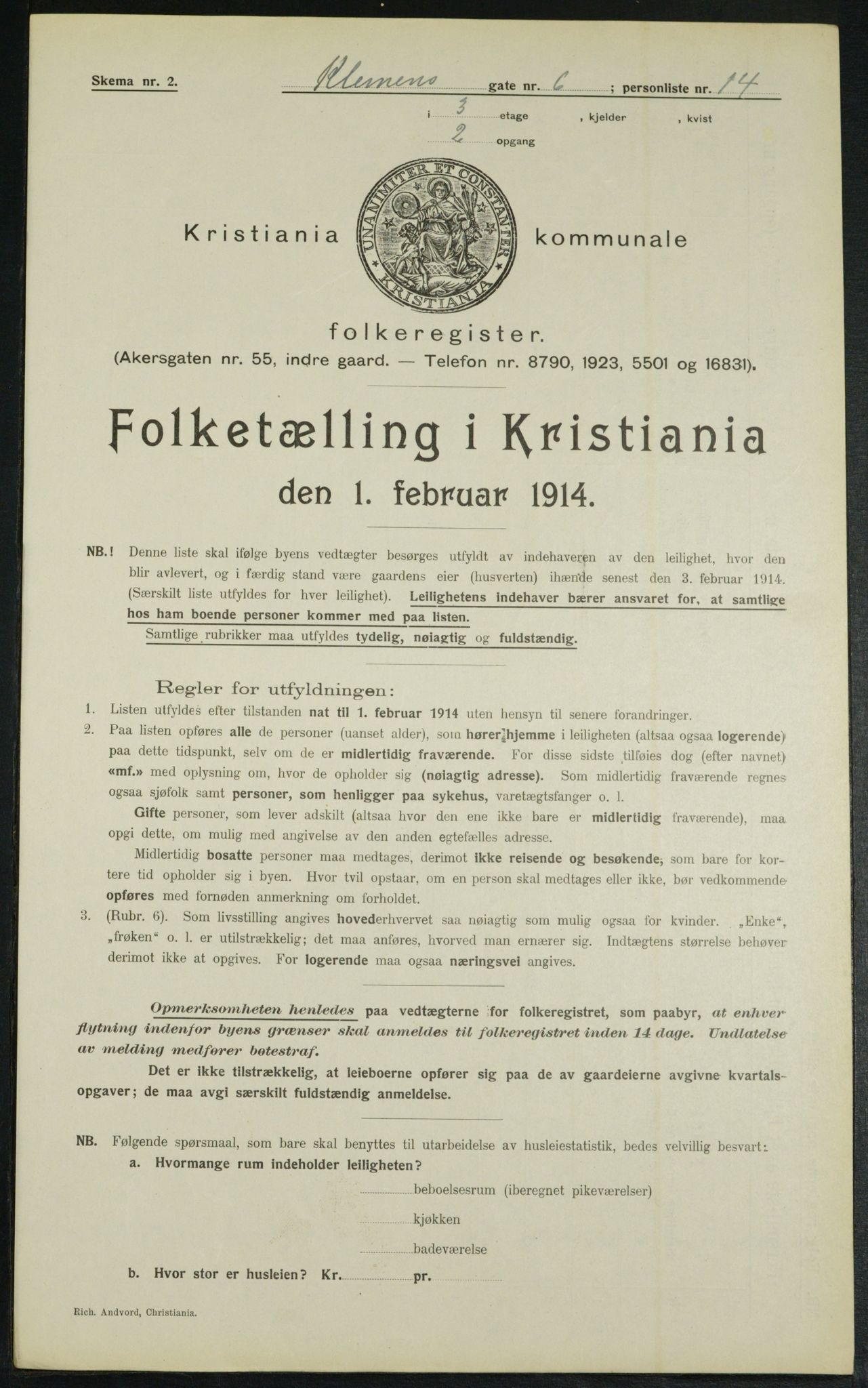 OBA, Kommunal folketelling 1.2.1914 for Kristiania, 1914, s. 13031