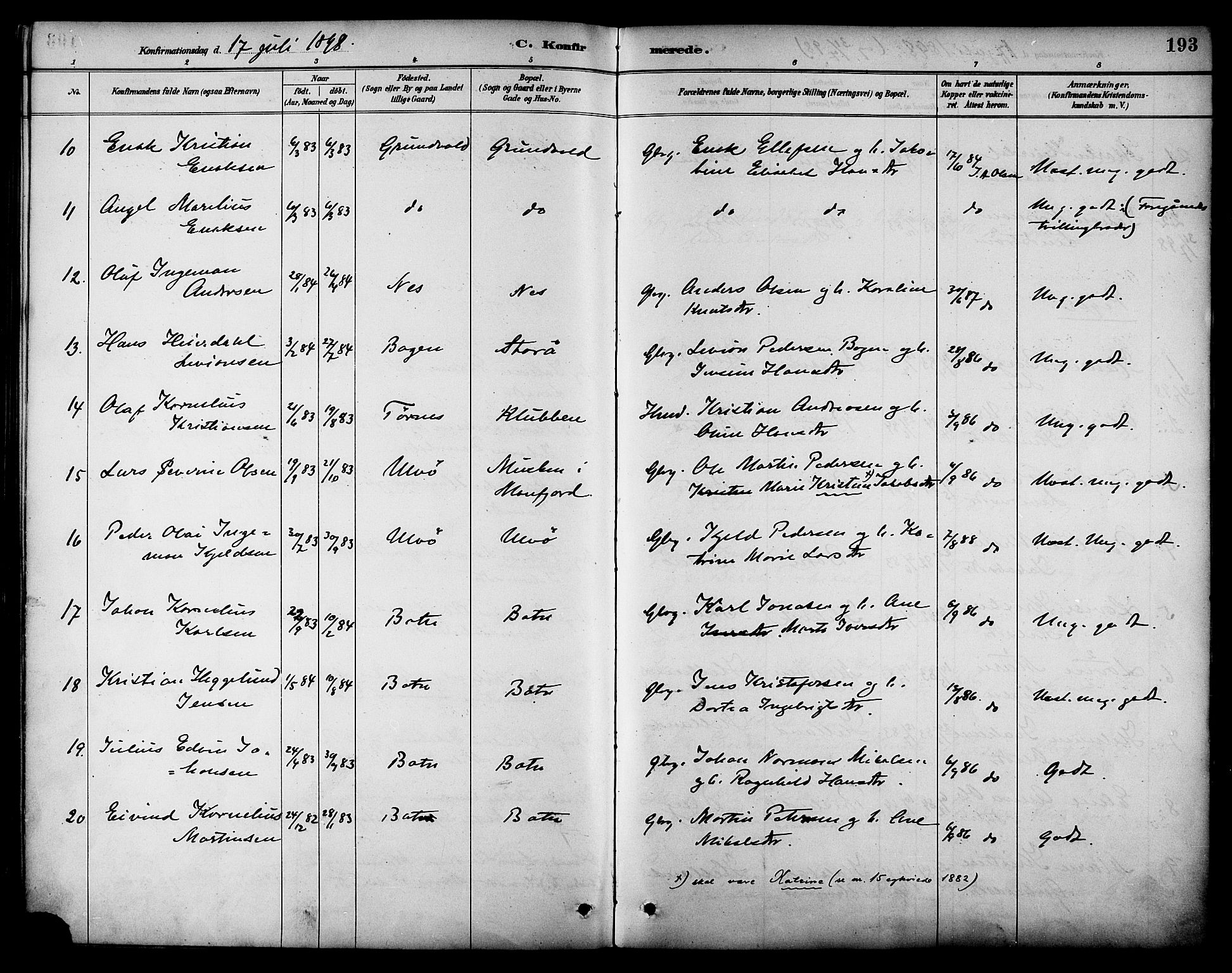Ministerialprotokoller, klokkerbøker og fødselsregistre - Nordland, AV/SAT-A-1459/861/L0869: Ministerialbok nr. 861A04, 1889-1903, s. 193