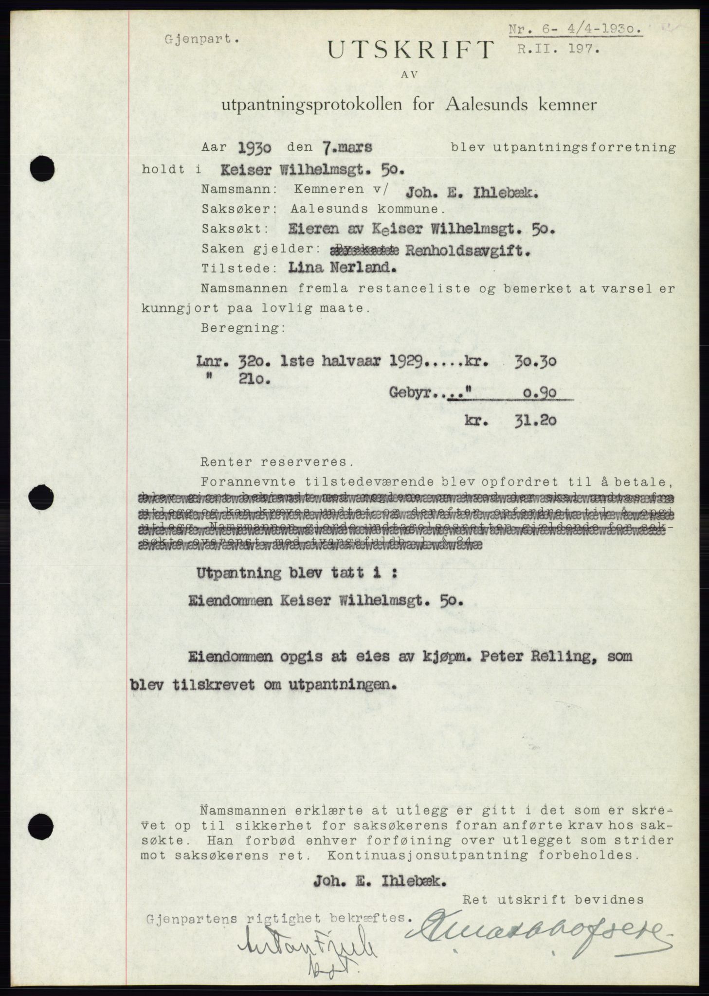 Ålesund byfogd, AV/SAT-A-4384: Pantebok nr. 26, 1930-1930, Tingl.dato: 04.04.1930