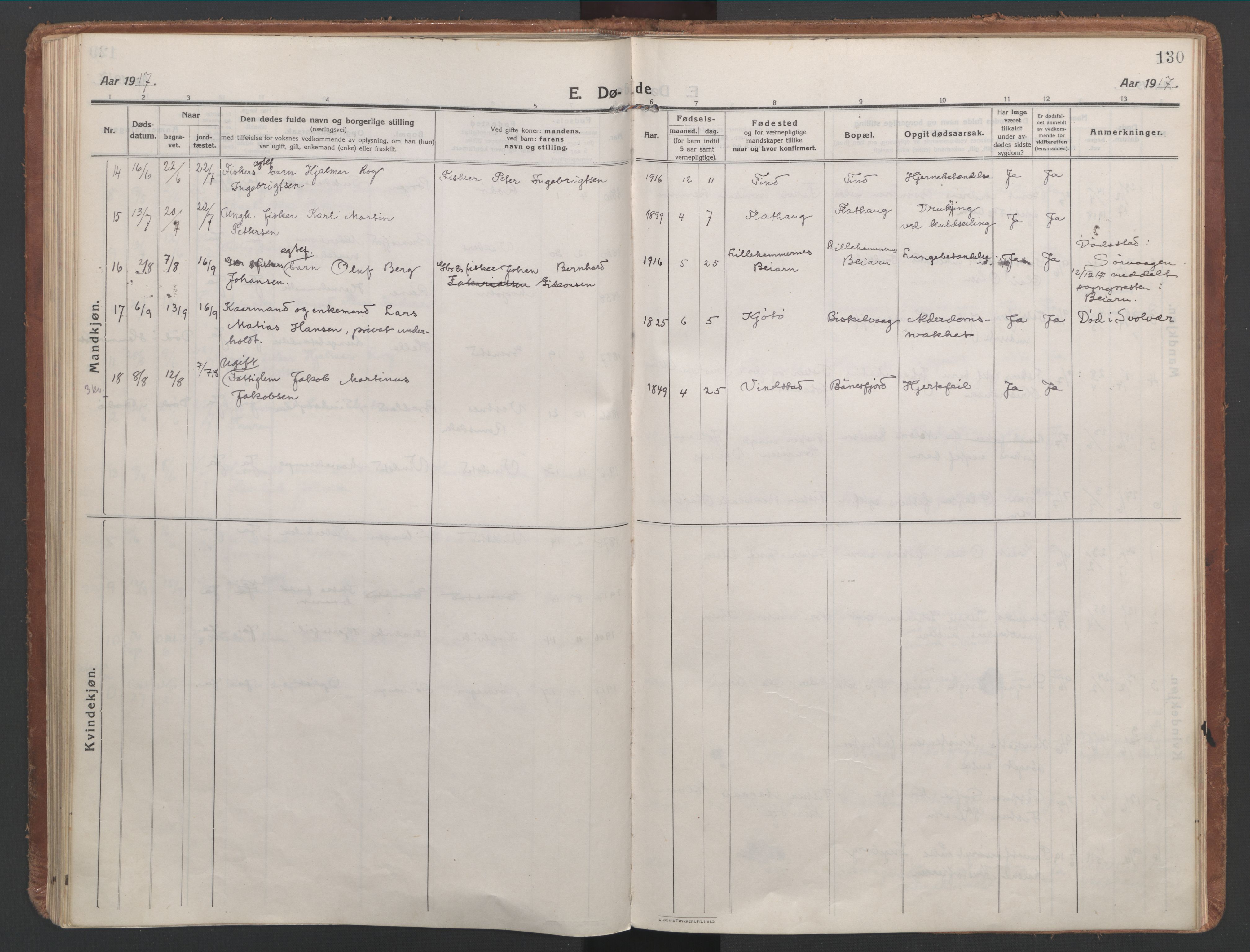 Ministerialprotokoller, klokkerbøker og fødselsregistre - Nordland, SAT/A-1459/886/L1222: Ministerialbok nr. 886A04, 1914-1926, s. 130