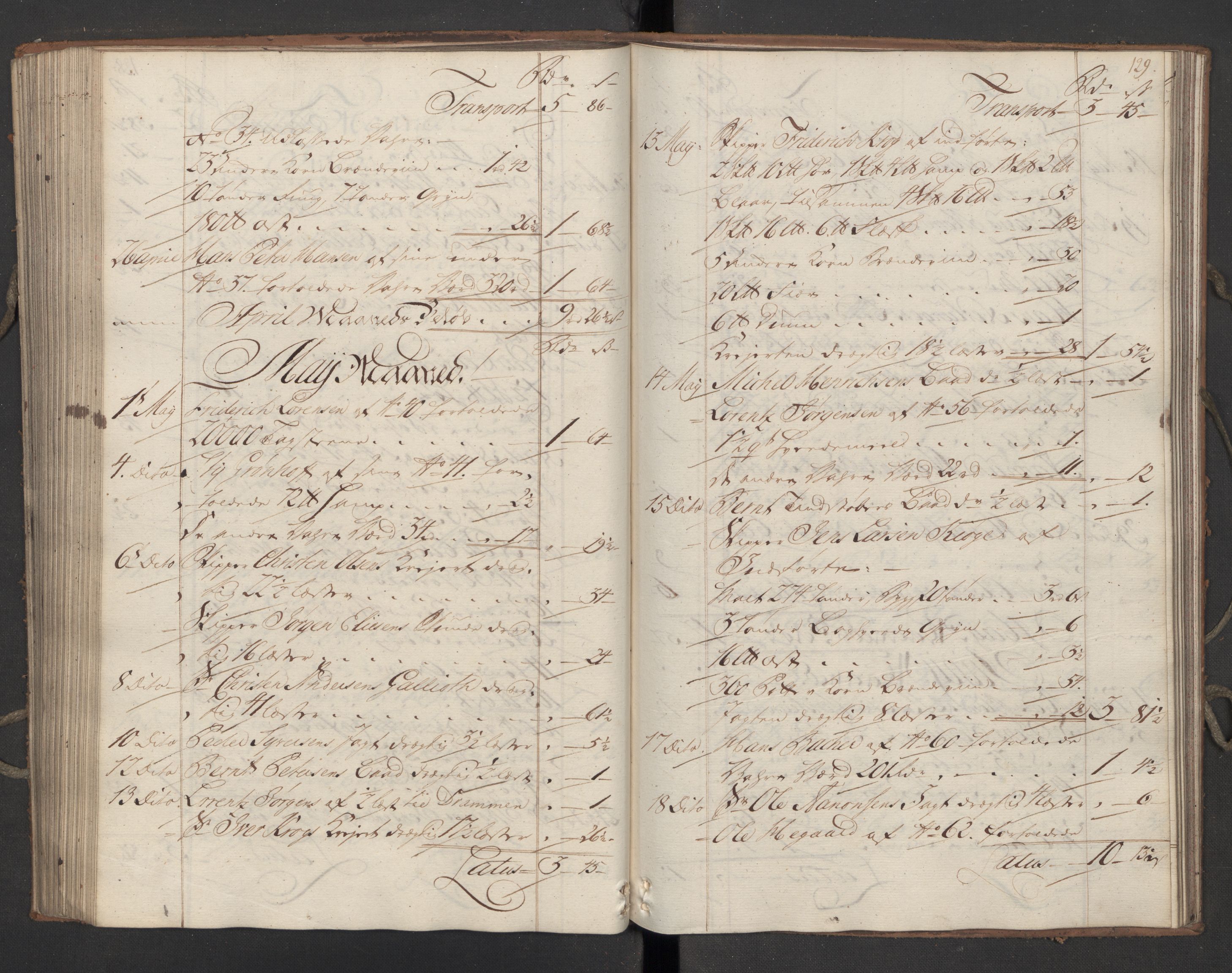 Generaltollkammeret, tollregnskaper, AV/RA-EA-5490/R09/L0033/0001: Tollregnskaper Holmestrand / Inngående hovedtollbok, 1762, s. 128b-129a