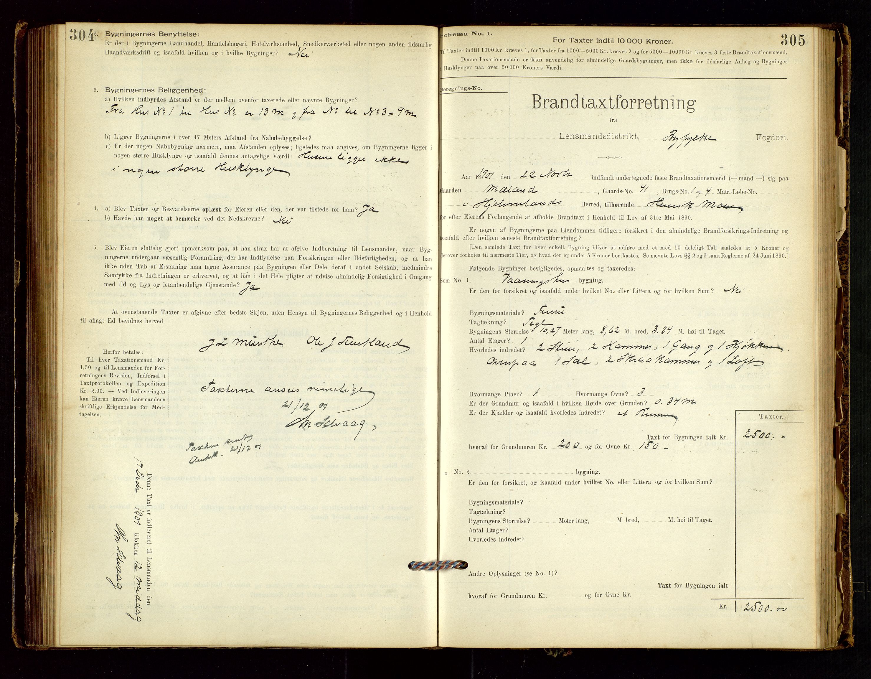 Hjelmeland lensmannskontor, SAST/A-100439/Gob/L0001: "Brandtaxationsprotokol", 1895-1932, s. 304-305