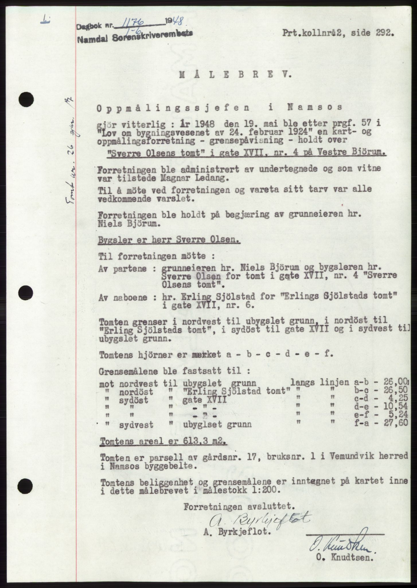 Namdal sorenskriveri, SAT/A-4133/1/2/2C: Pantebok nr. -, 1948-1948, Dagboknr: 1176/1948