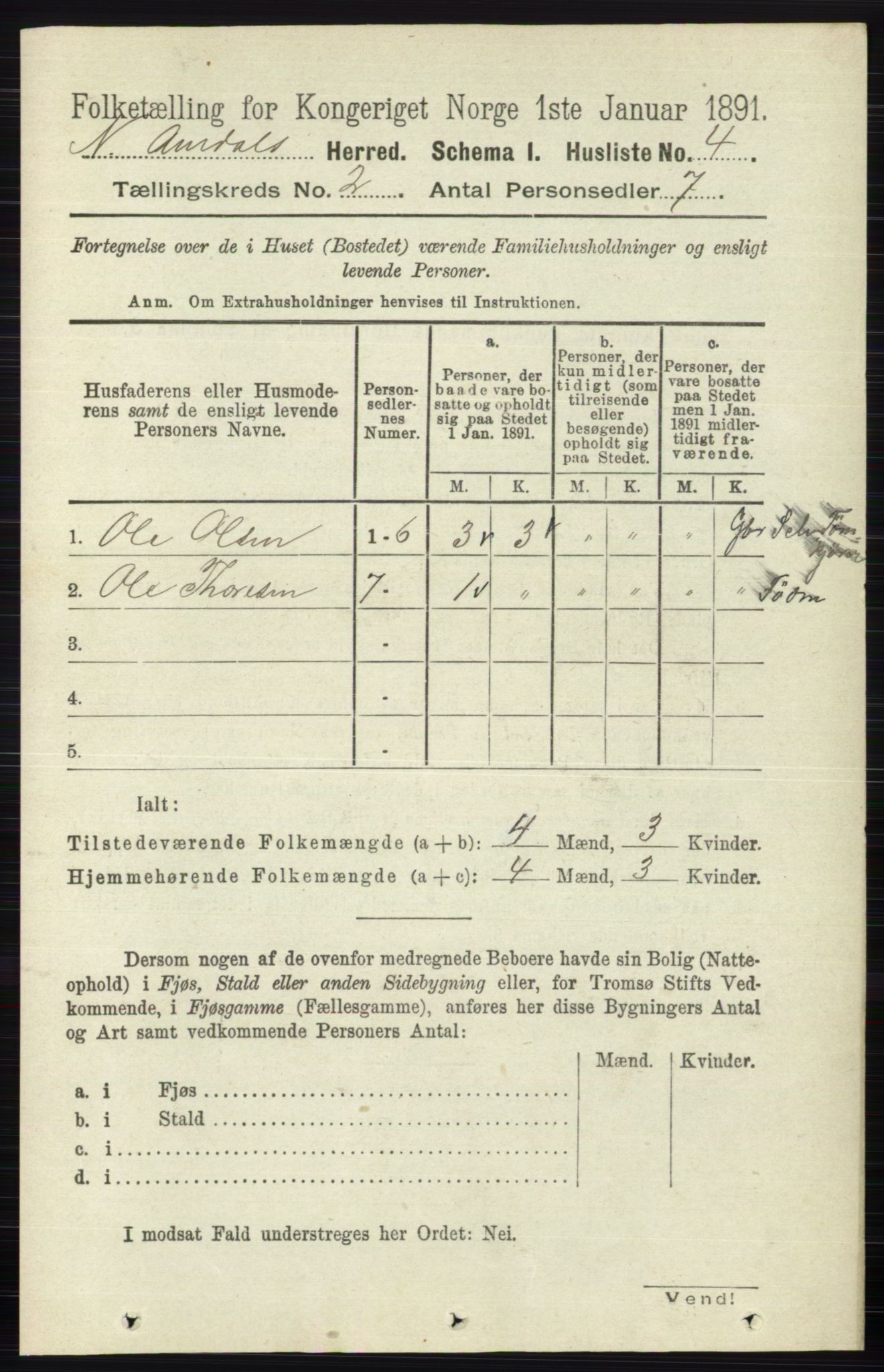 RA, Folketelling 1891 for 0542 Nord-Aurdal herred, 1891, s. 535