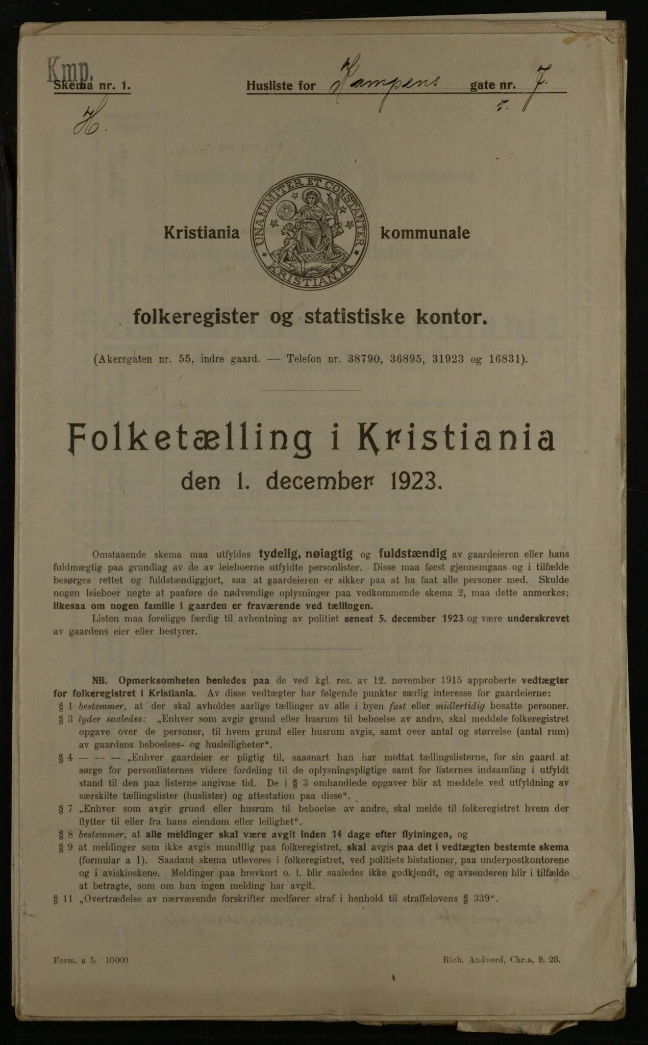 OBA, Kommunal folketelling 1.12.1923 for Kristiania, 1923, s. 53615