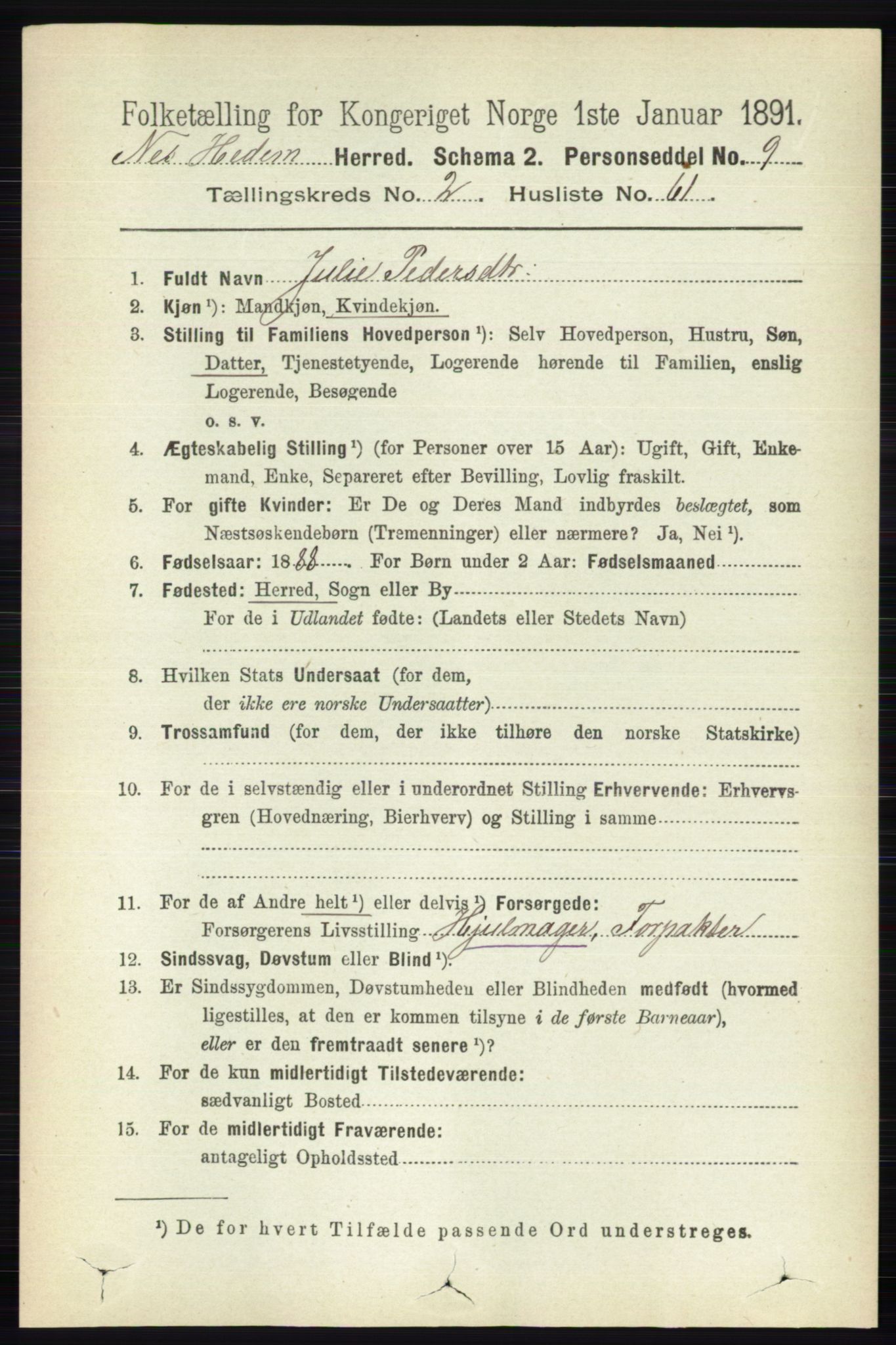 RA, Folketelling 1891 for 0411 Nes herred, 1891, s. 1498
