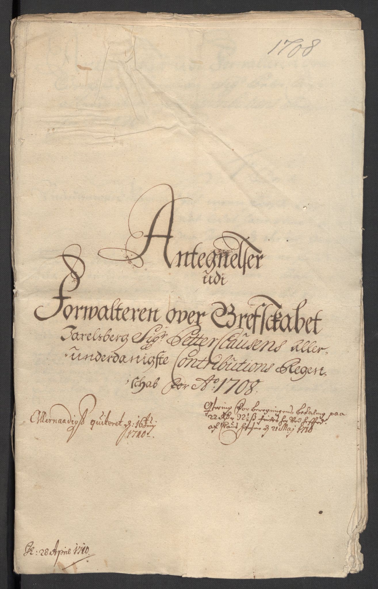 Rentekammeret inntil 1814, Reviderte regnskaper, Fogderegnskap, RA/EA-4092/R32/L1873: Fogderegnskap Jarlsberg grevskap, 1708, s. 269