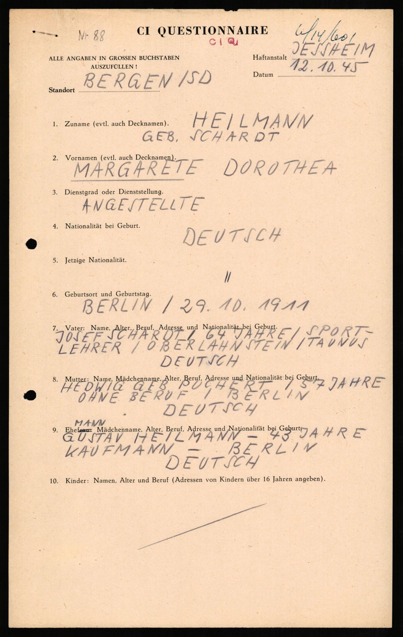 Forsvaret, Forsvarets overkommando II, AV/RA-RAFA-3915/D/Db/L0012: CI Questionaires. Tyske okkupasjonsstyrker i Norge. Tyskere., 1945-1946, s. 212