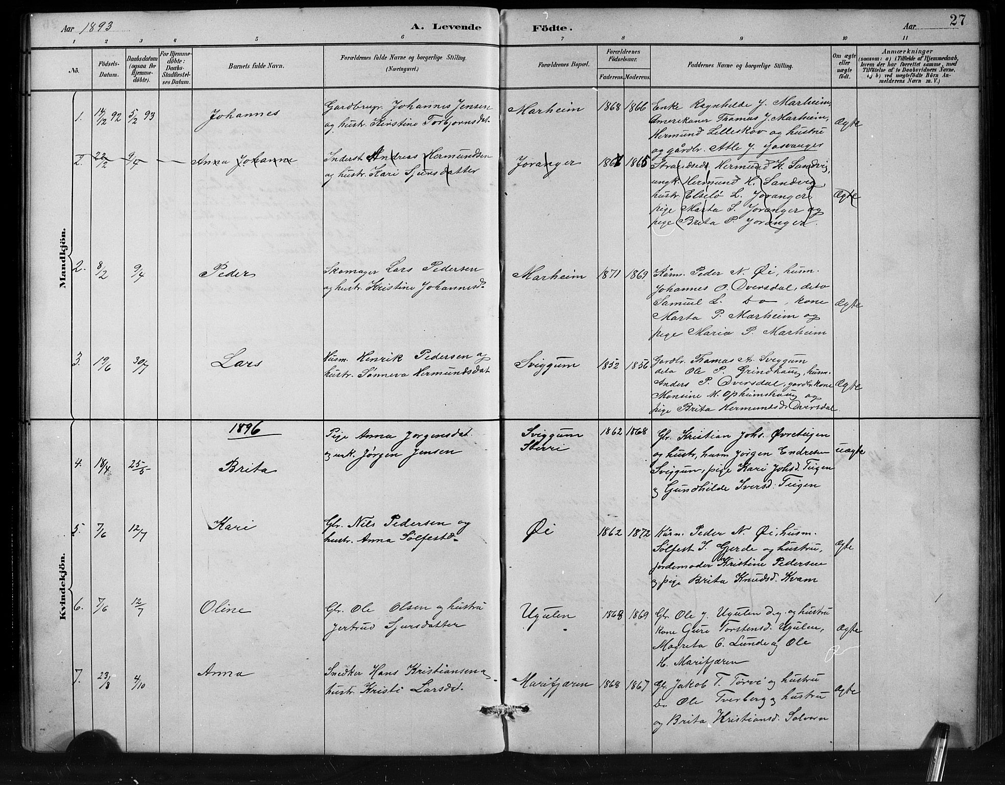 Jostedal sokneprestembete, AV/SAB-A-80601/H/Hab/Habd/L0001: Klokkerbok nr. D 1, 1882-1910, s. 27