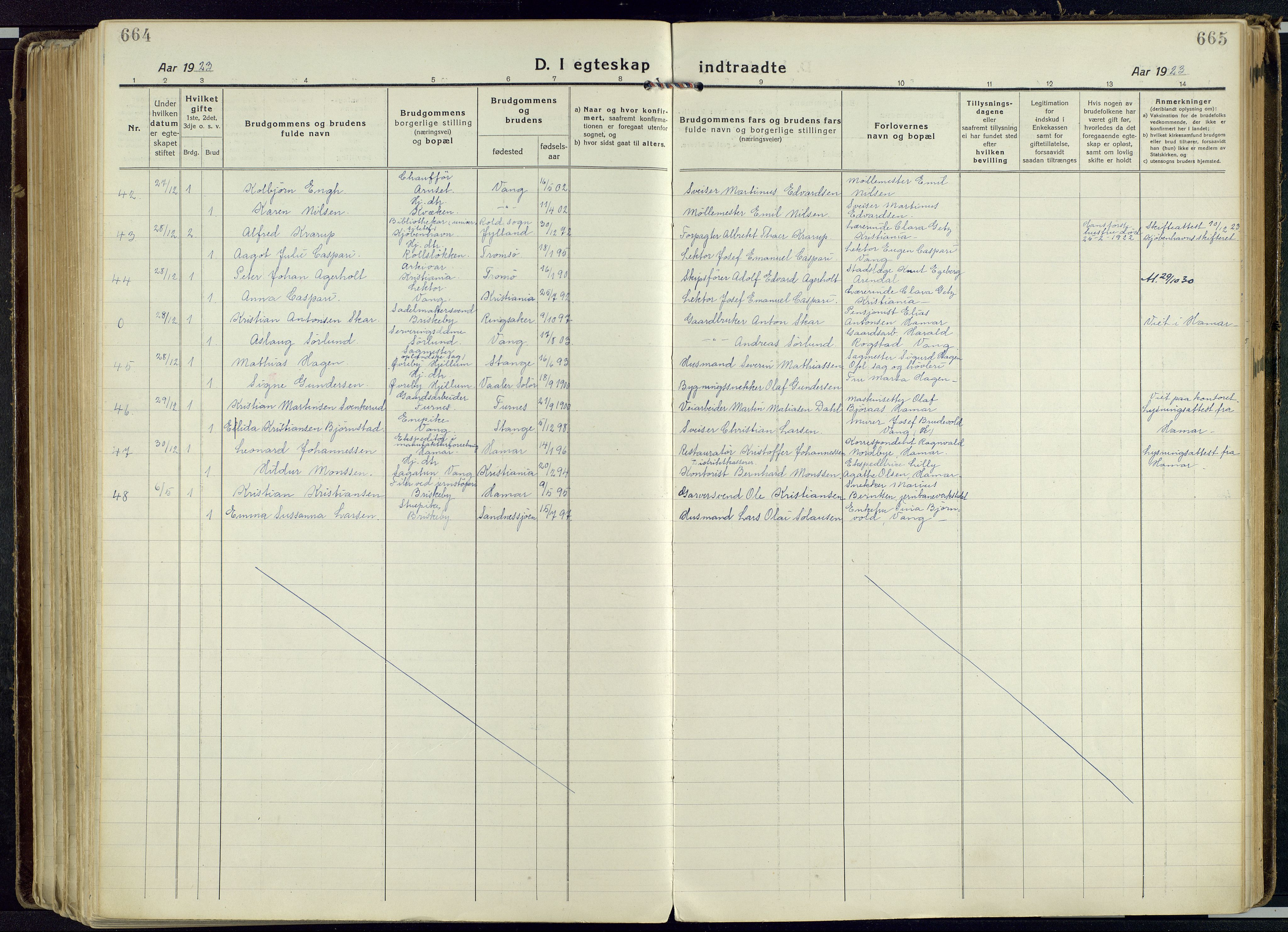 Vang prestekontor, Hedmark, AV/SAH-PREST-008/H/Ha/Haa/L0022: Ministerialbok nr. 22, 1918-1944, s. 664-665