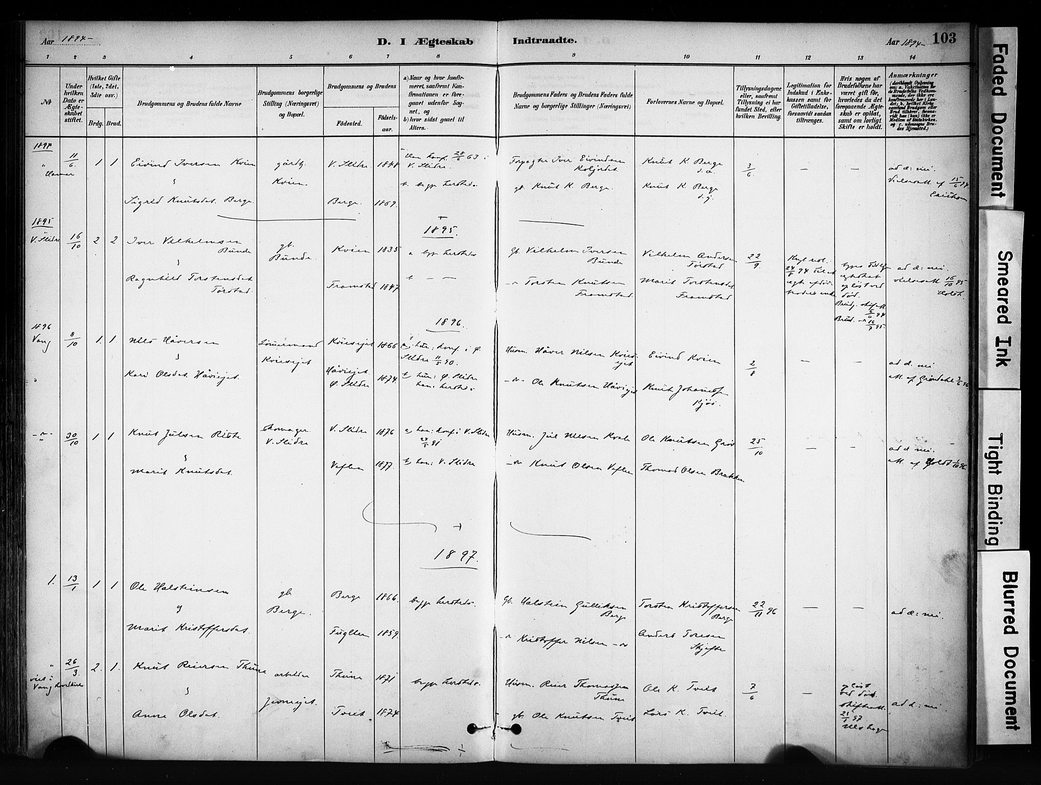Vang prestekontor, Valdres, AV/SAH-PREST-140/H/Ha/L0009: Ministerialbok nr. 9, 1882-1914, s. 103