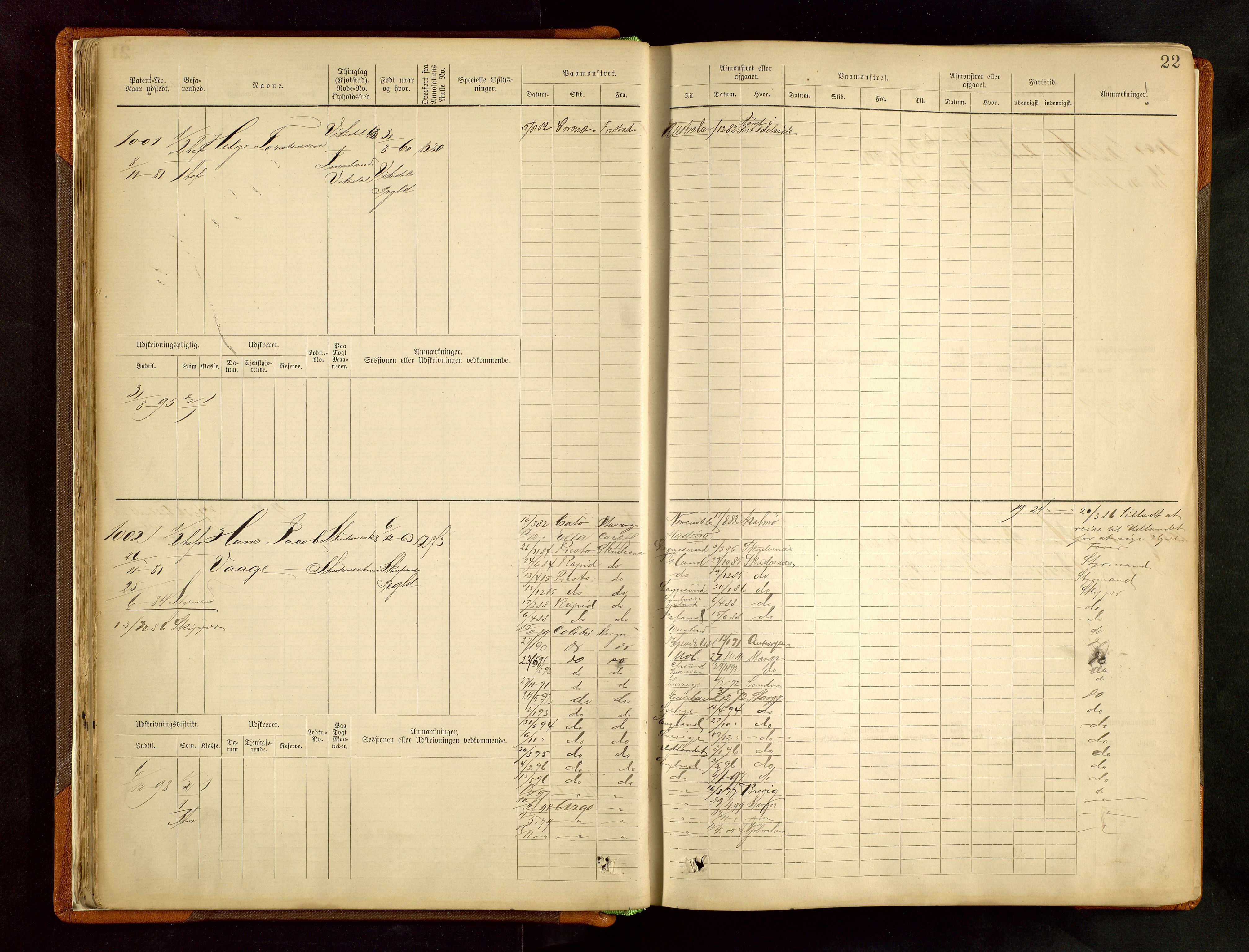 Haugesund sjømannskontor, SAST/A-102007/F/Fb/Fbb/L0002: Sjøfartsrulle Skudenes kretsnr. 959-2439, 1860-1948, s. 22