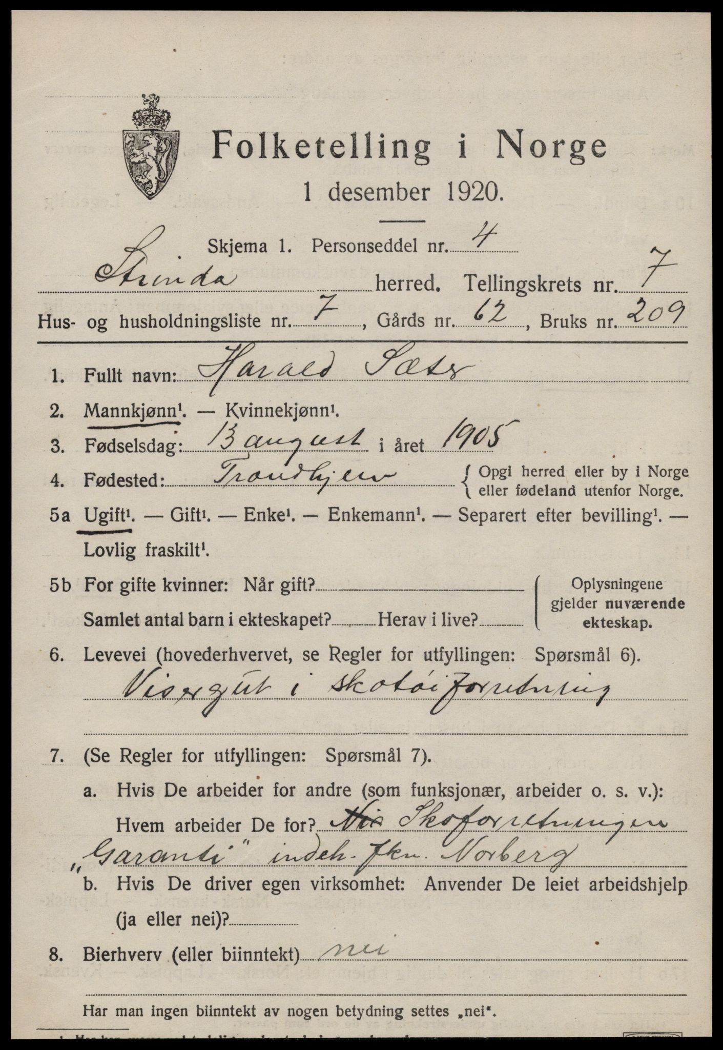SAT, Folketelling 1920 for 1660 Strinda herred, 1920, s. 17094