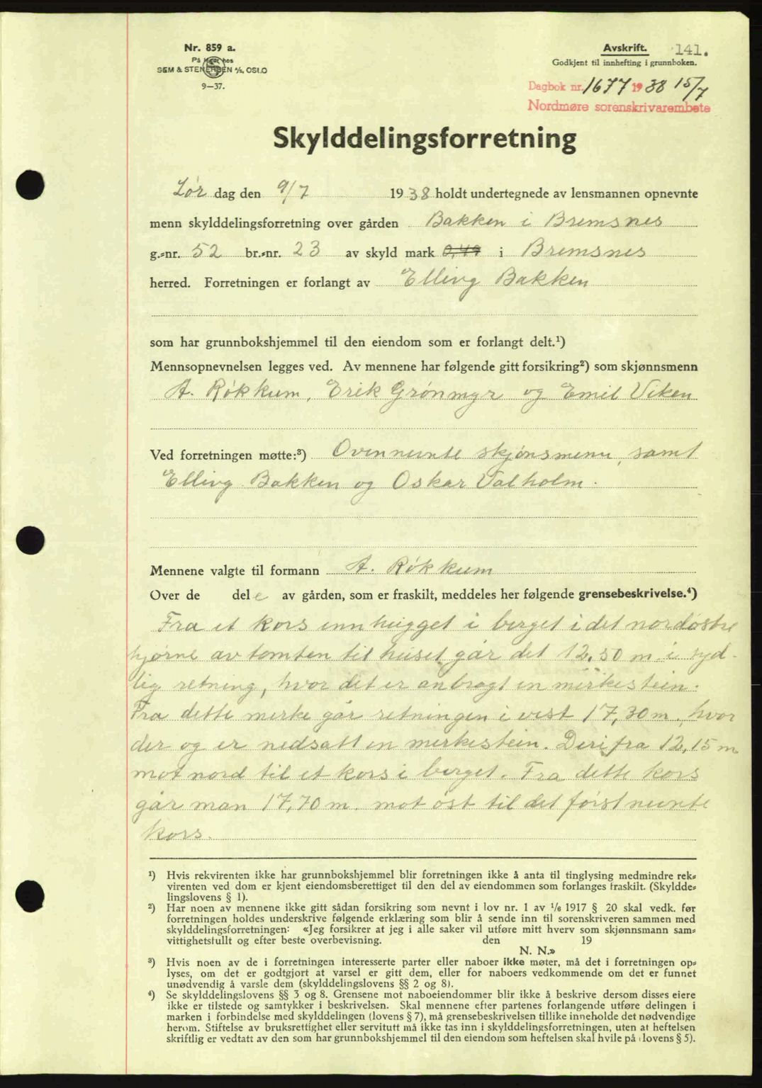 Nordmøre sorenskriveri, SAT/A-4132/1/2/2Ca: Pantebok nr. A84, 1938-1938, Dagboknr: 1677/1938
