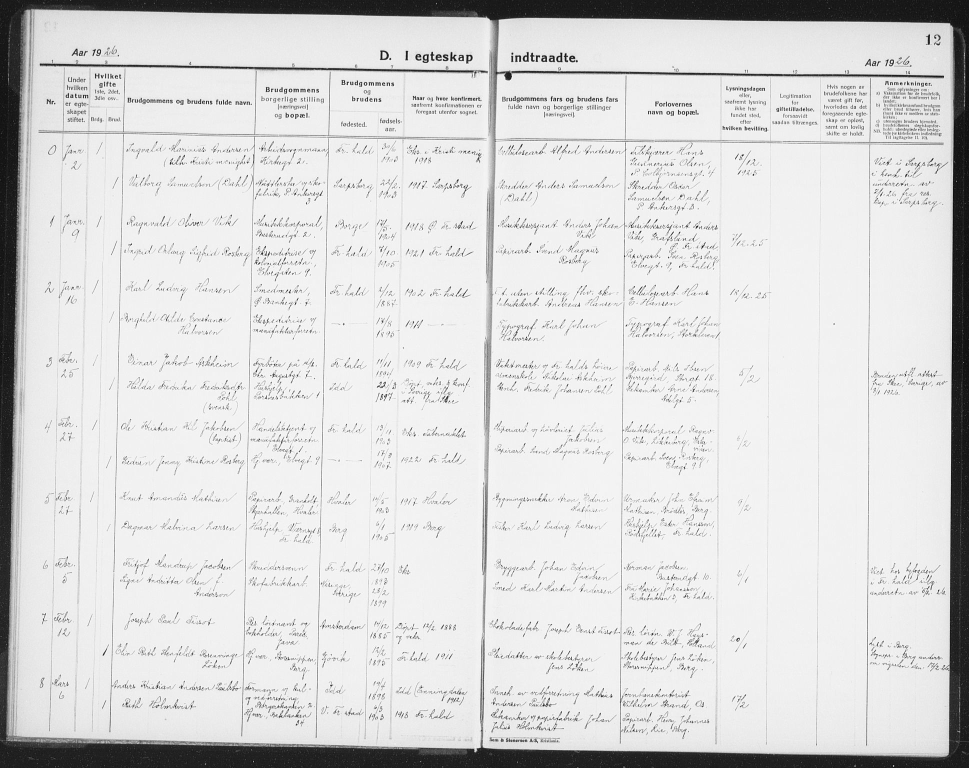 Halden prestekontor Kirkebøker, AV/SAO-A-10909/G/Ga/L0014: Klokkerbok nr. 14, 1925-1943, s. 12