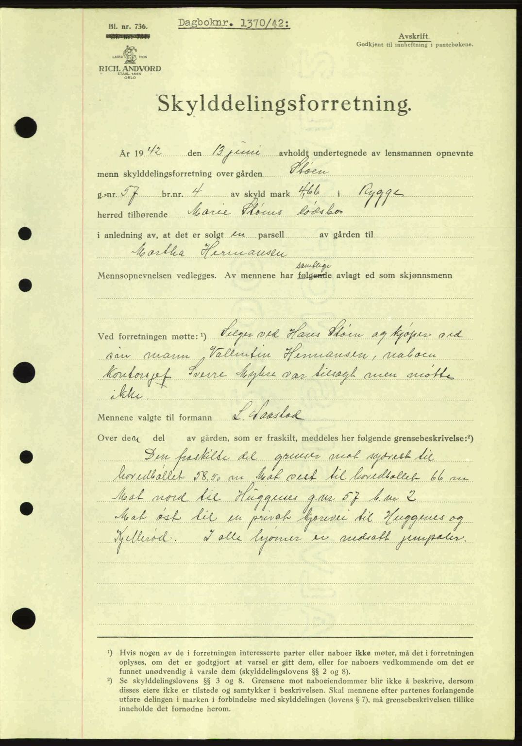 Moss sorenskriveri, SAO/A-10168: Pantebok nr. A10, 1942-1943, Dagboknr: 1370/1942