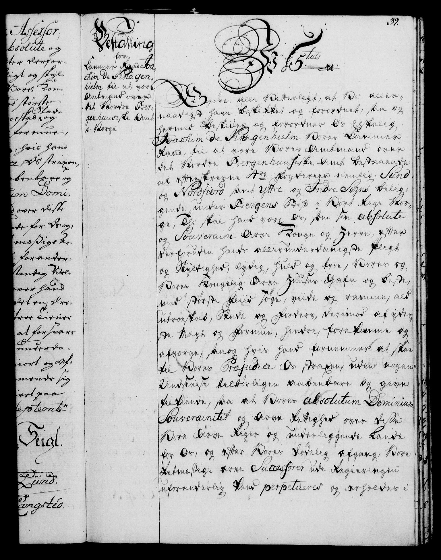 Rentekammeret, Kammerkanselliet, RA/EA-3111/G/Gg/Gge/L0004: Norsk bestallingsprotokoll med register (merket RK 53.28), 1762-1771, s. 39