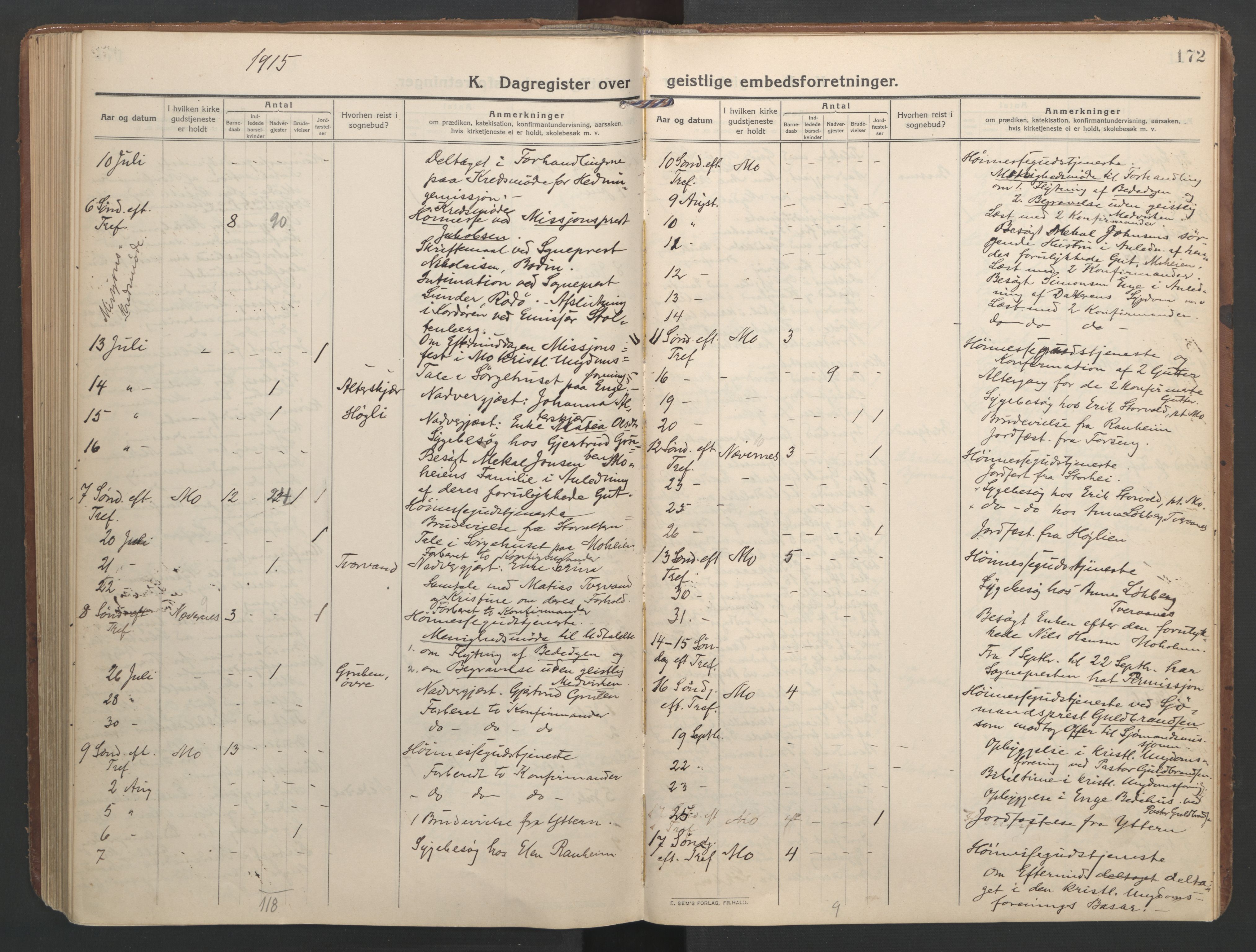 Ministerialprotokoller, klokkerbøker og fødselsregistre - Nordland, AV/SAT-A-1459/827/L0405: Ministerialbok nr. 827A17, 1912-1925, s. 172