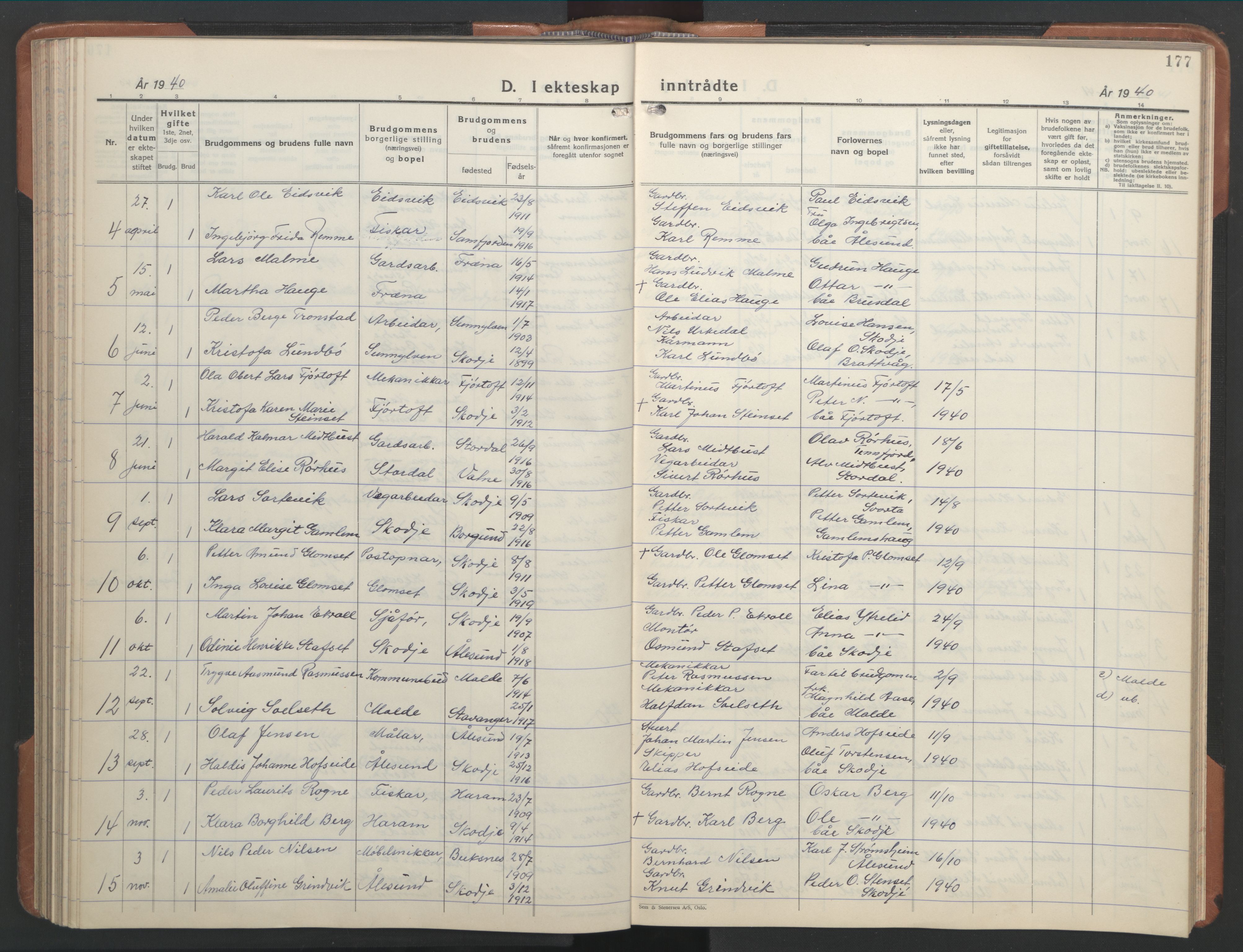 Ministerialprotokoller, klokkerbøker og fødselsregistre - Møre og Romsdal, AV/SAT-A-1454/524/L0367: Klokkerbok nr. 524C08, 1932-1951, s. 177