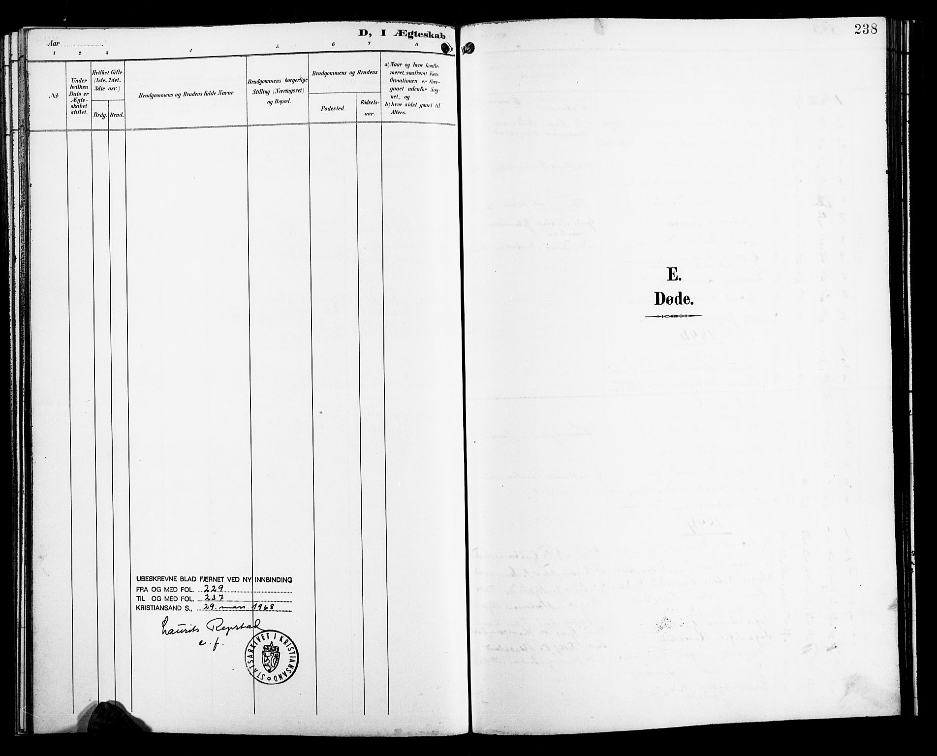 Birkenes sokneprestkontor, SAK/1111-0004/F/Fb/L0004: Klokkerbok nr. B 4, 1893-1930, s. 238