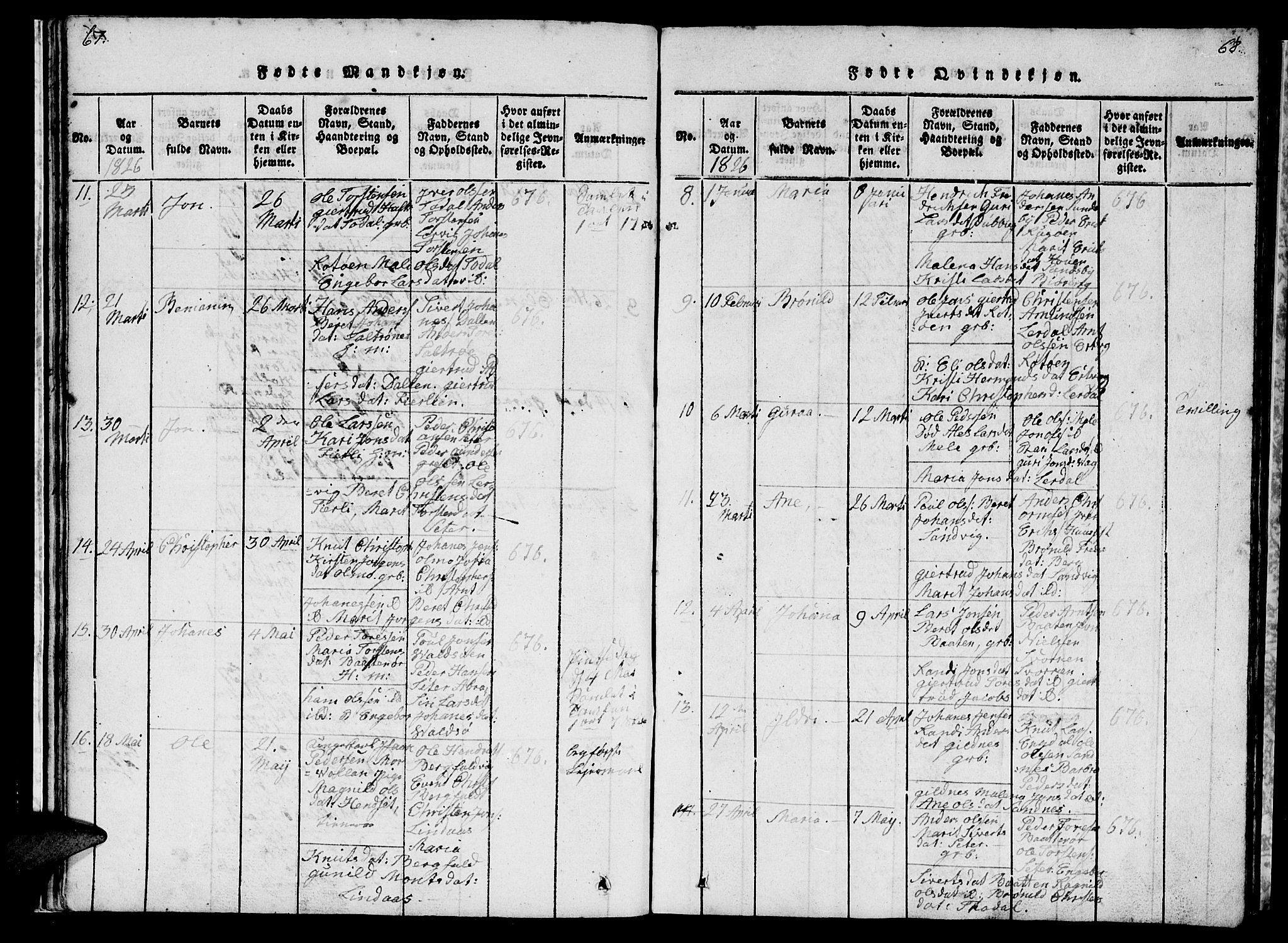 Ministerialprotokoller, klokkerbøker og fødselsregistre - Møre og Romsdal, AV/SAT-A-1454/578/L0908: Klokkerbok nr. 578C01, 1819-1837, s. 67-68