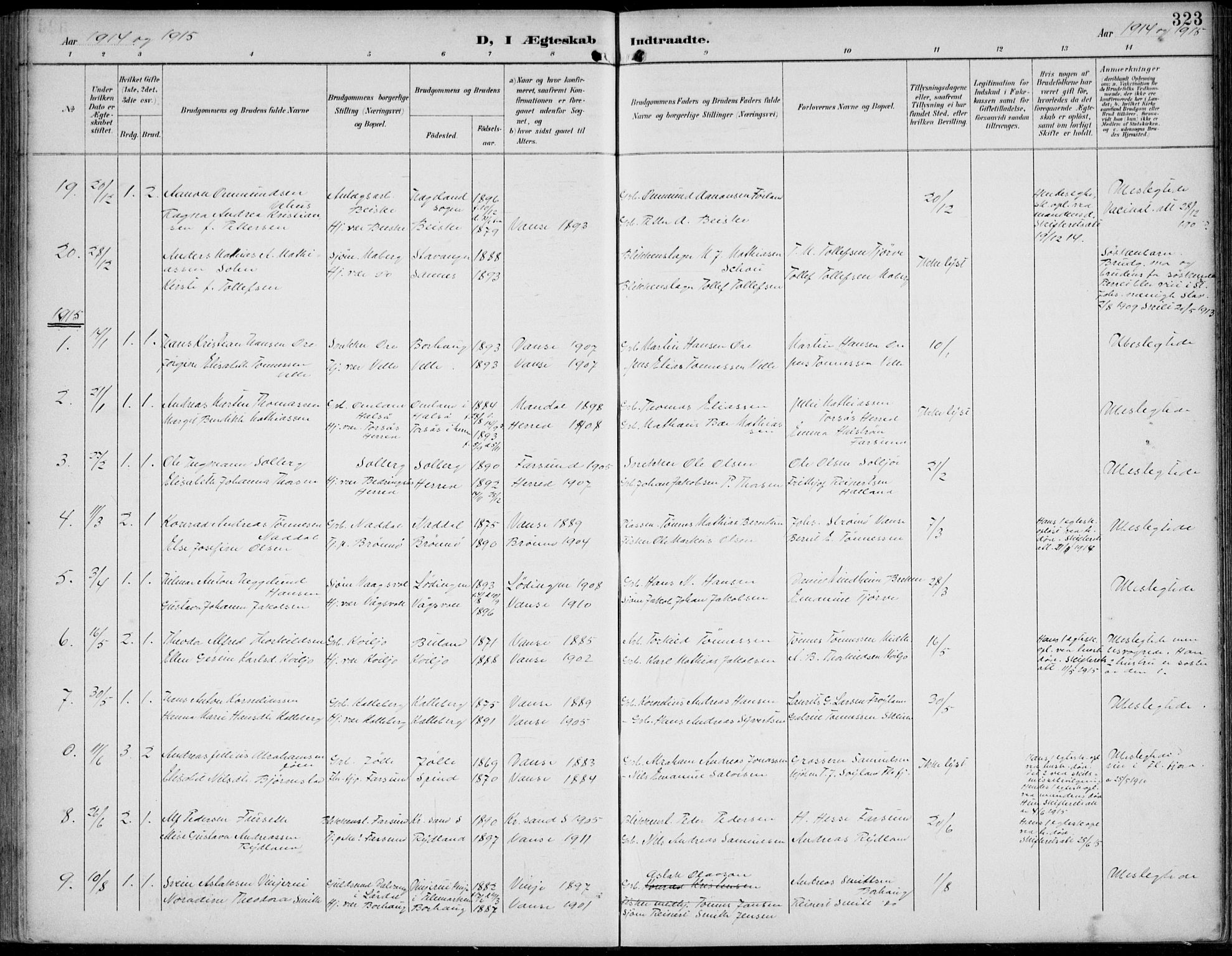 Lista sokneprestkontor, SAK/1111-0027/F/Fb/L0005: Klokkerbok nr. B 5, 1892-1923, s. 323