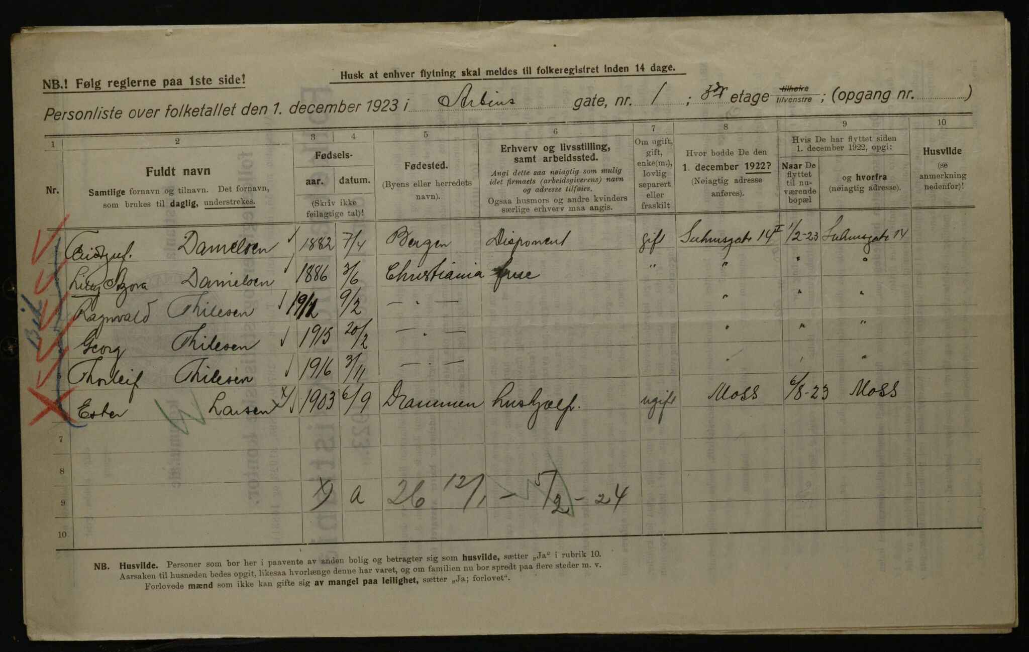 OBA, Kommunal folketelling 1.12.1923 for Kristiania, 1923, s. 1740