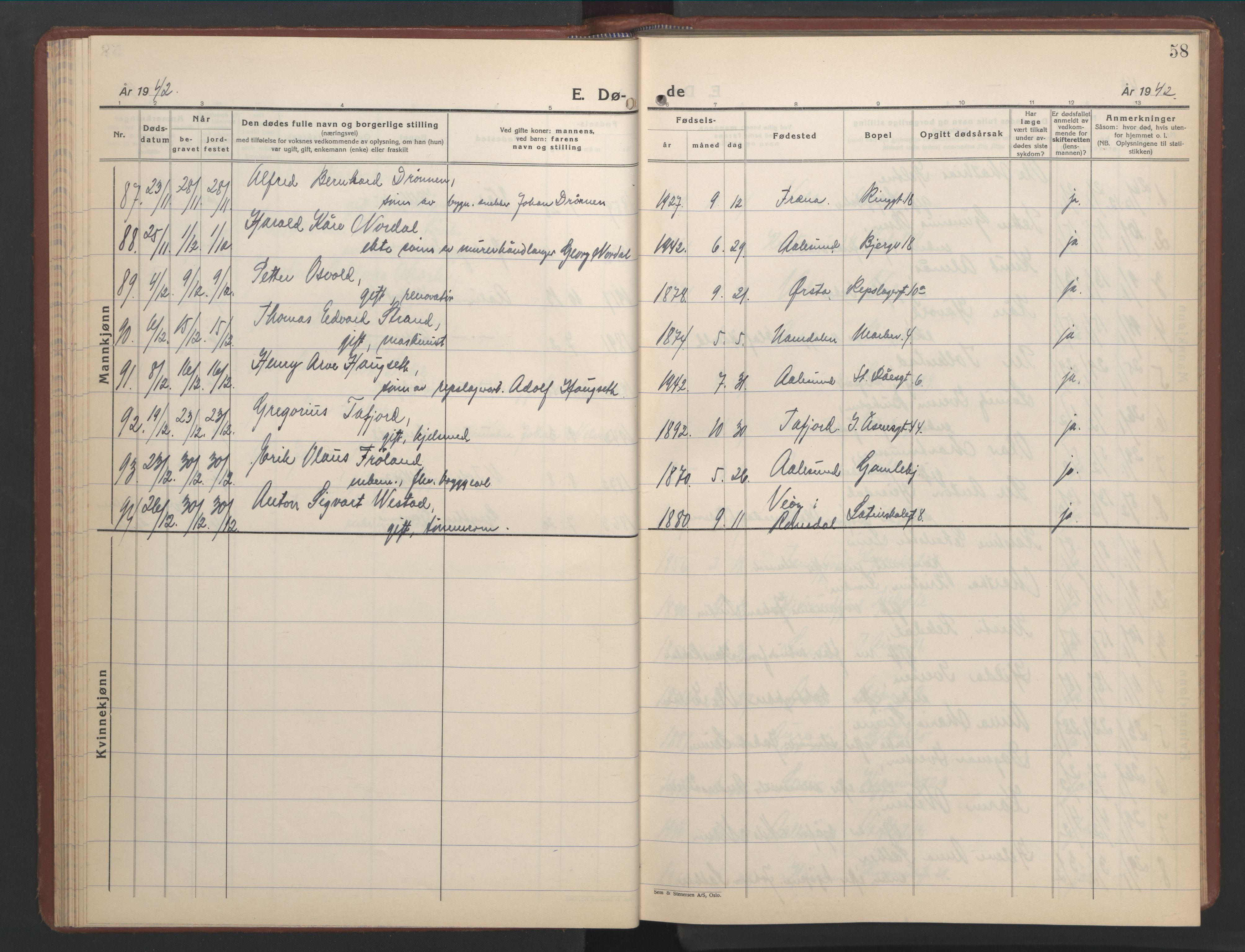 Ministerialprotokoller, klokkerbøker og fødselsregistre - Møre og Romsdal, AV/SAT-A-1454/529/L0478: Klokkerbok nr. 529C15, 1938-1951, s. 58