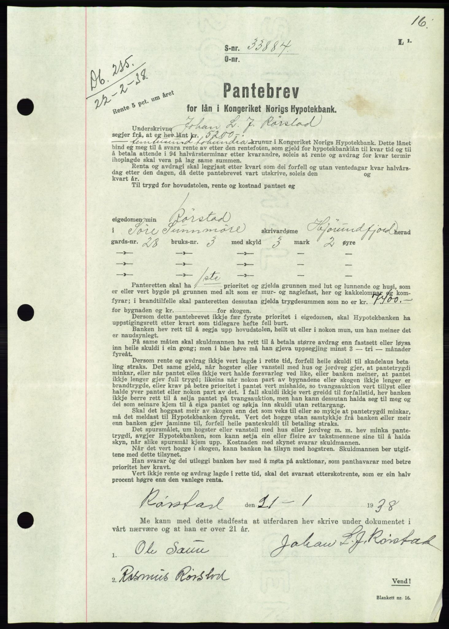 Søre Sunnmøre sorenskriveri, AV/SAT-A-4122/1/2/2C/L0065: Pantebok nr. 59, 1938-1938, Dagboknr: 235/1938