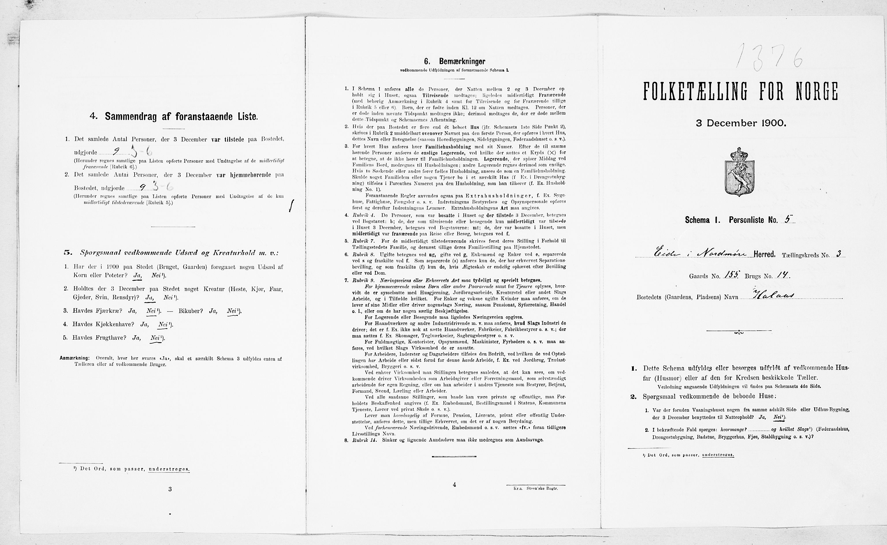 SAT, Folketelling 1900 for 1551 Eide herred, 1900, s. 180