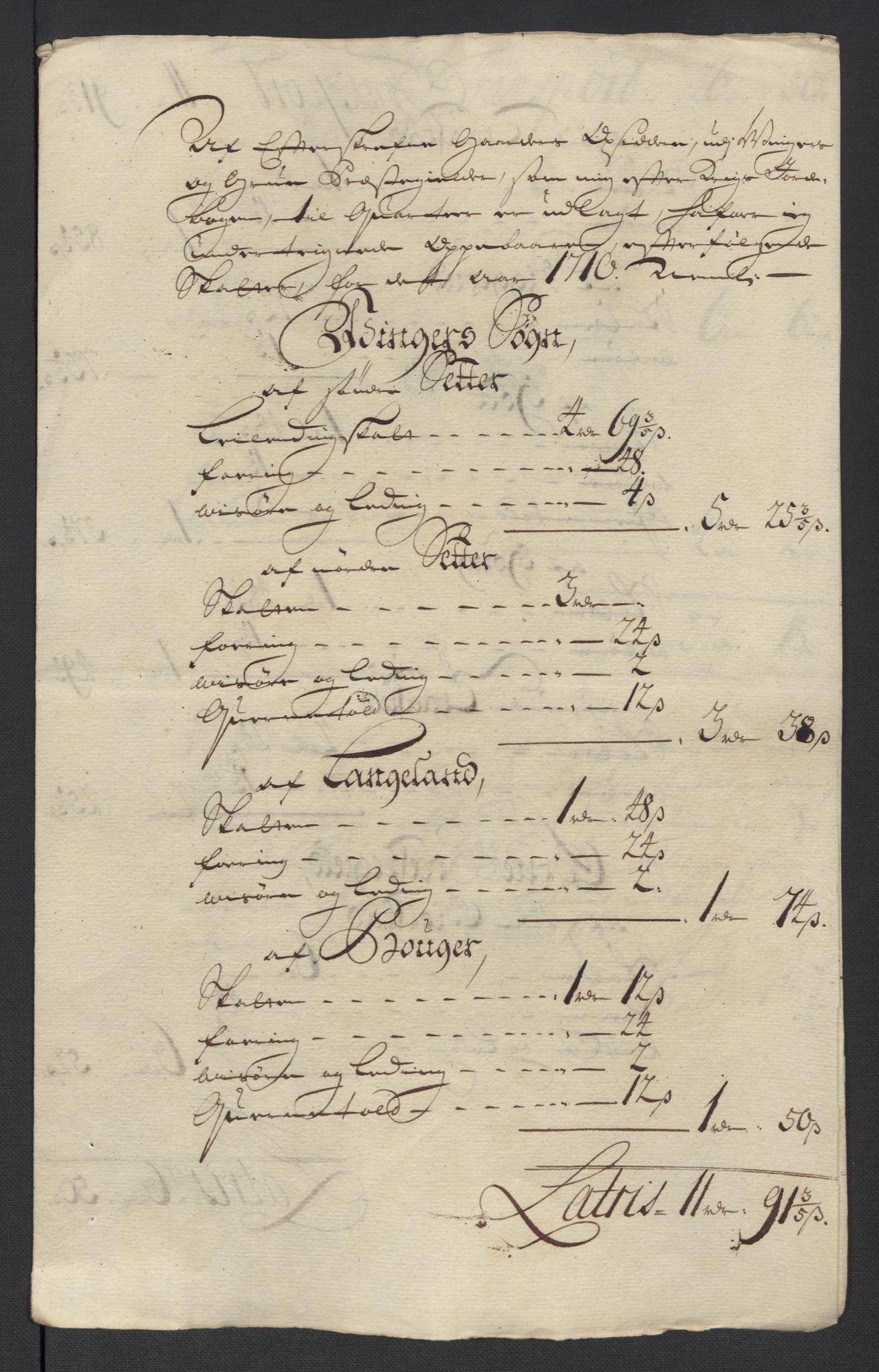 Rentekammeret inntil 1814, Reviderte regnskaper, Fogderegnskap, AV/RA-EA-4092/R13/L0847: Fogderegnskap Solør, Odal og Østerdal, 1710, s. 296