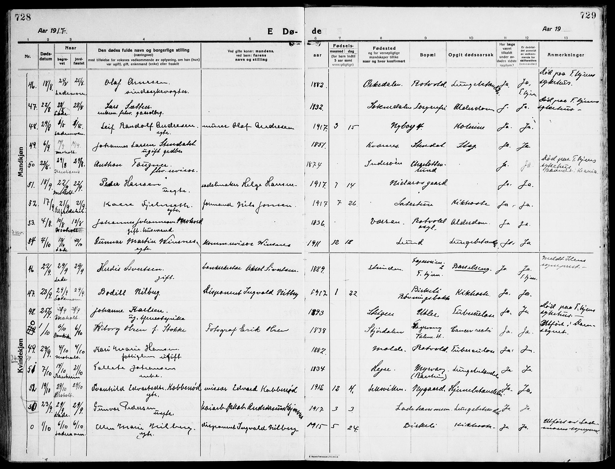 Ministerialprotokoller, klokkerbøker og fødselsregistre - Sør-Trøndelag, SAT/A-1456/607/L0321: Ministerialbok nr. 607A05, 1916-1935, s. 728-729