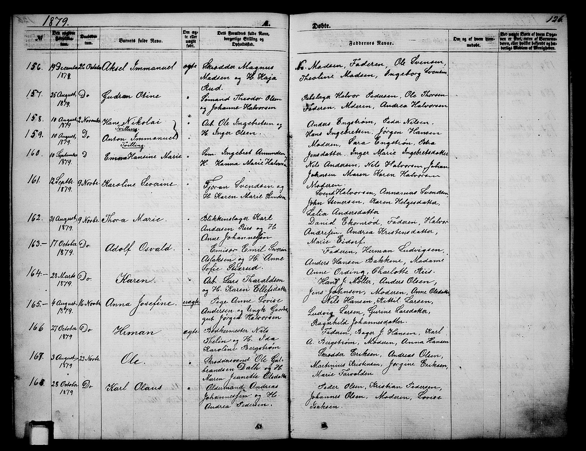 Skien kirkebøker, AV/SAKO-A-302/G/Ga/L0005: Klokkerbok nr. 5, 1868-1880, s. 126