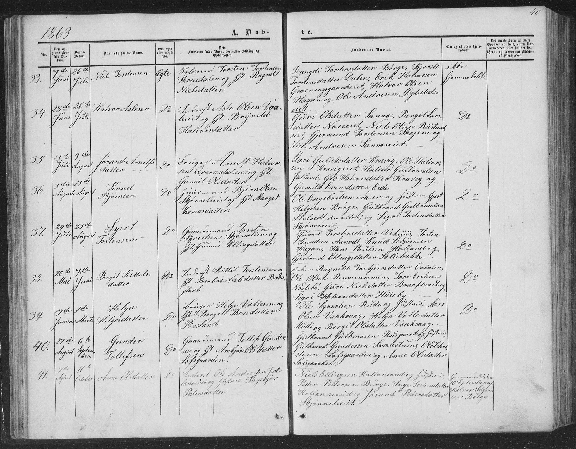 Nore kirkebøker, AV/SAKO-A-238/F/Fa/L0002: Ministerialbok nr. I 2, 1856-1871, s. 40